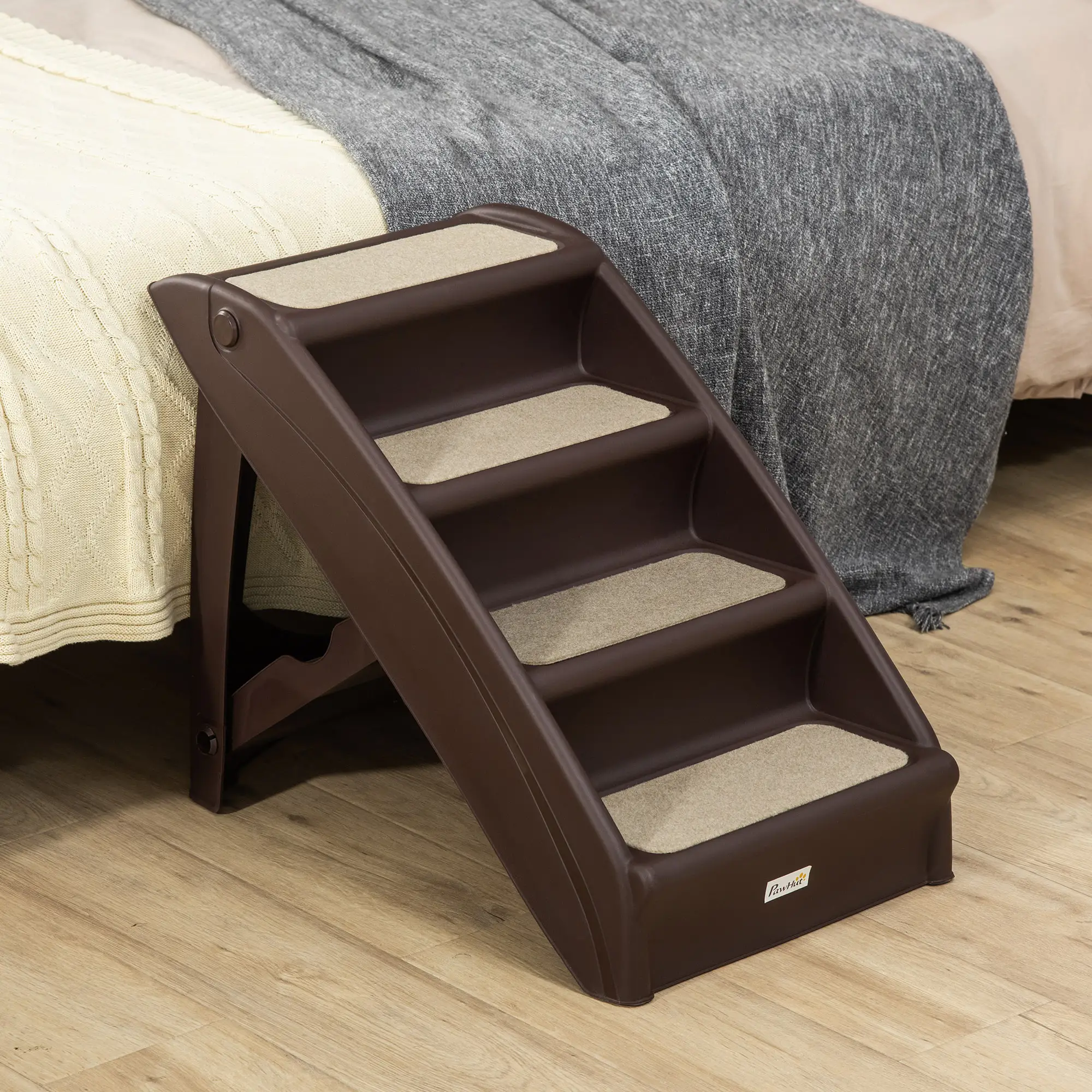 4-Level Portable Pet Stairs, Foldable Dog Ramp, Lightweight Cat Steps, Nonslip Mats, Dark Brown - Image 8