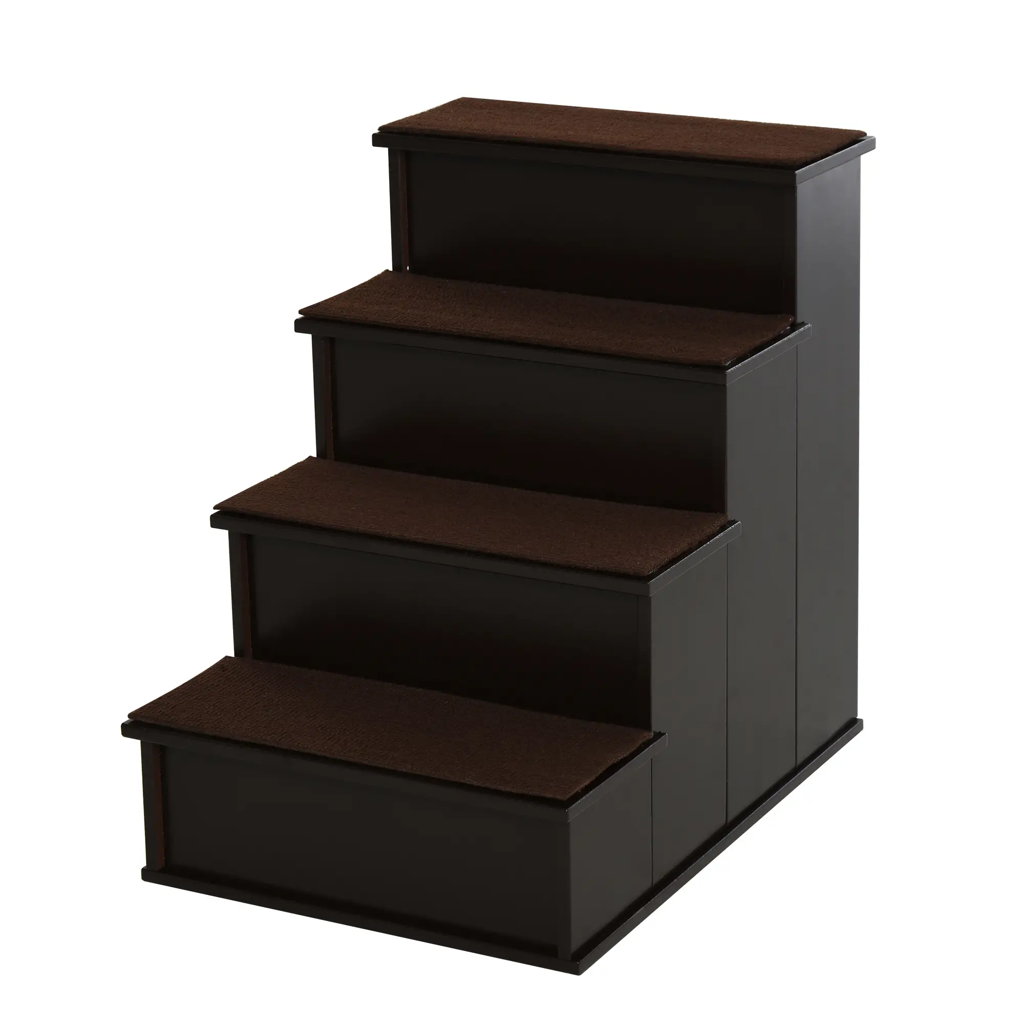 4-Level Wooden Pet Stairs, Non-Slip Carpet, Dark Coffee - Image 11
