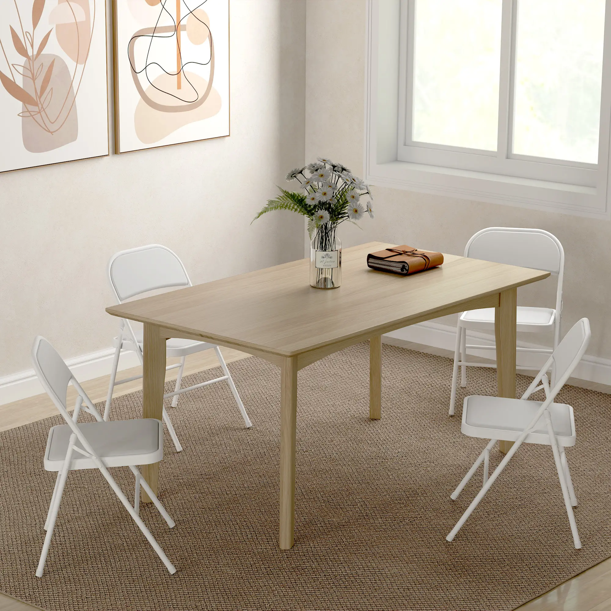 4 Metal Foldable Chairs, PU Leather Padded, White - Image 7