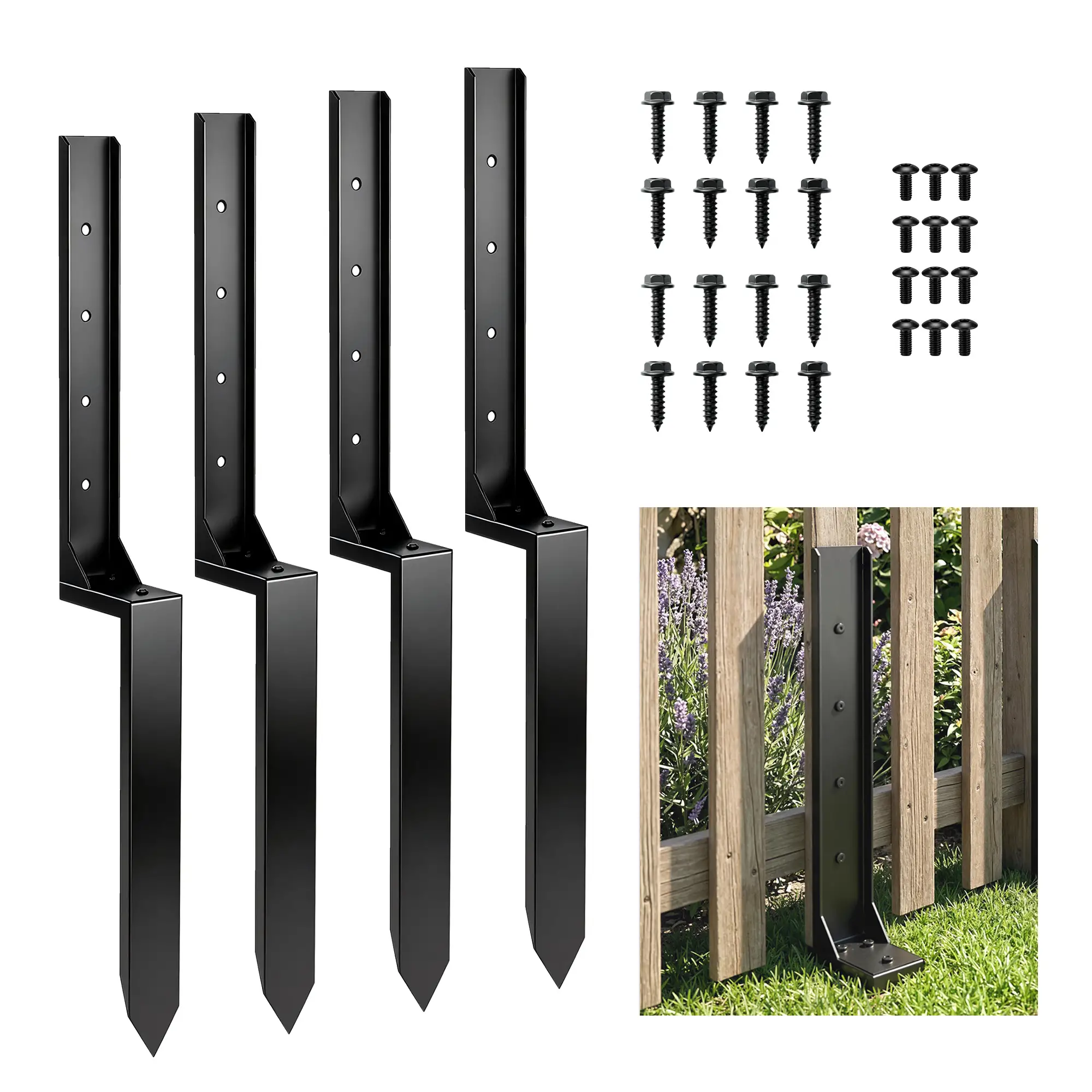 4 Pack 32" Steel Fence Post Repair Kit, Drill For Wooden Fences - Image 10