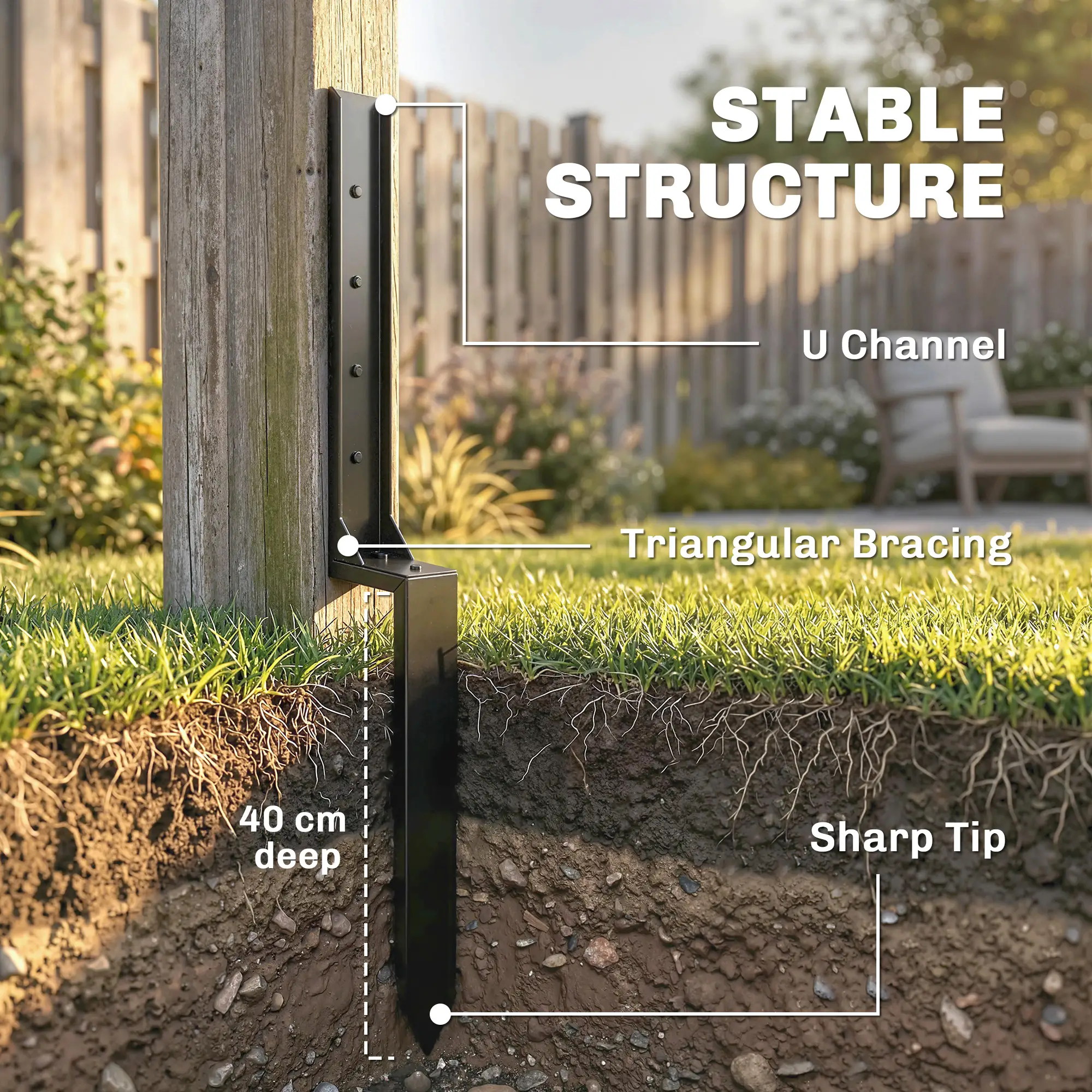 4 Pack 32" Steel Fence Post Repair Kit, Drill For Wooden Fences - Image 5