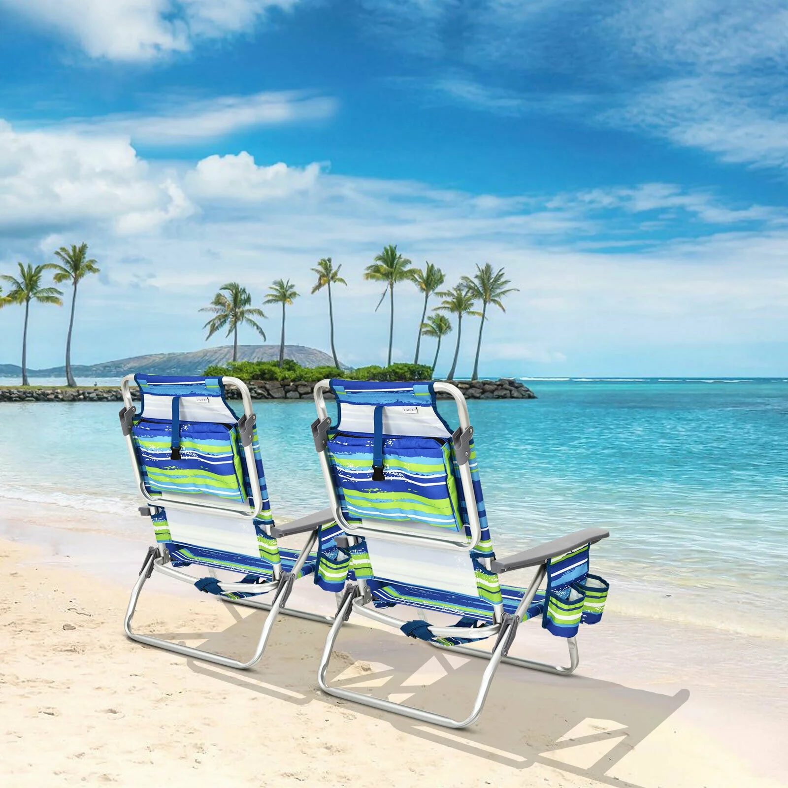 4-Pack 5-Position Folding Backpack Beach Chair, Blue - Image 7