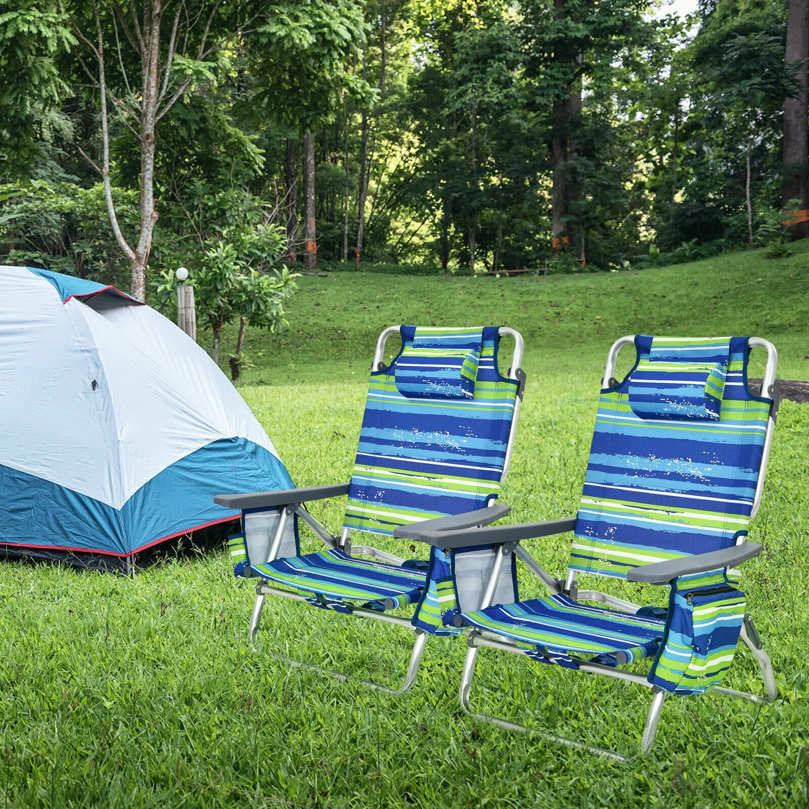 4-Pack 5-Position Folding Backpack Beach Chair, Blue - Image 9
