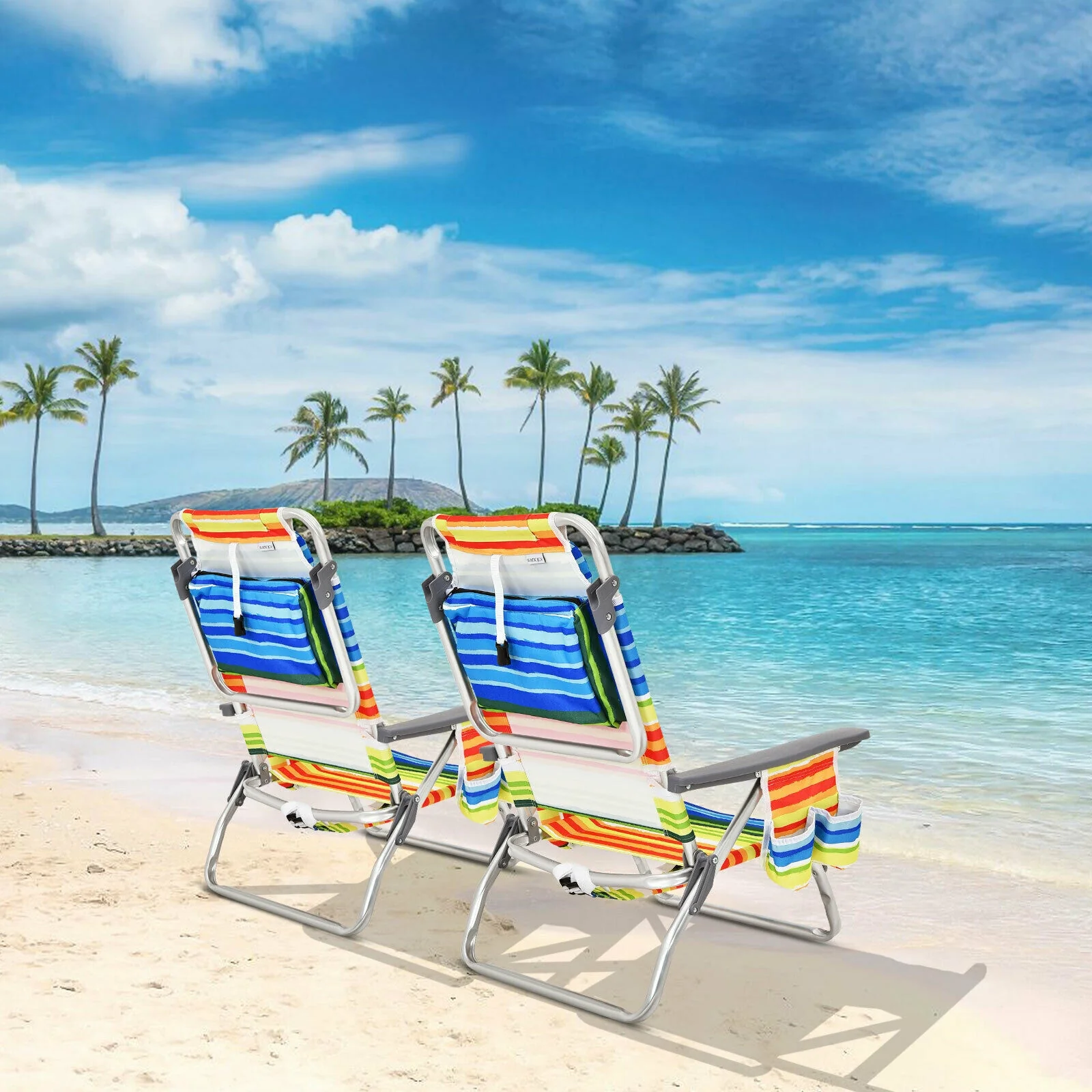 4-Pack 5-Position Folding Backpack Beach Chair With Pillow, Yellow - Image 3