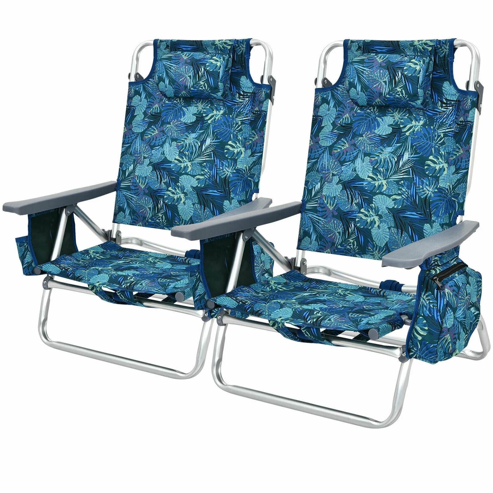4-Pack 5-Position Folding Beach Chair, Navy - Image 10