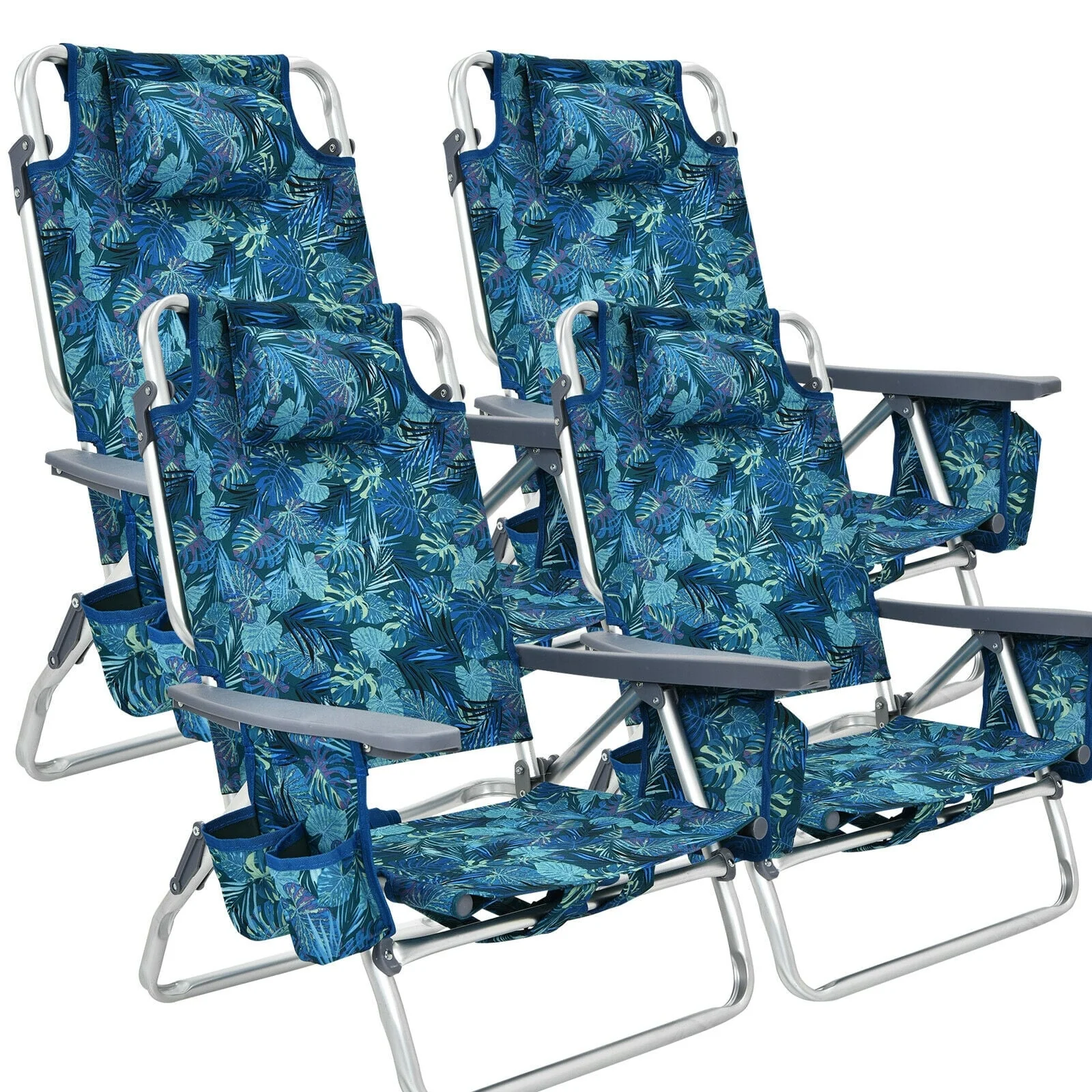 4-Pack 5-Position Folding Beach Chair, Navy - Image 4