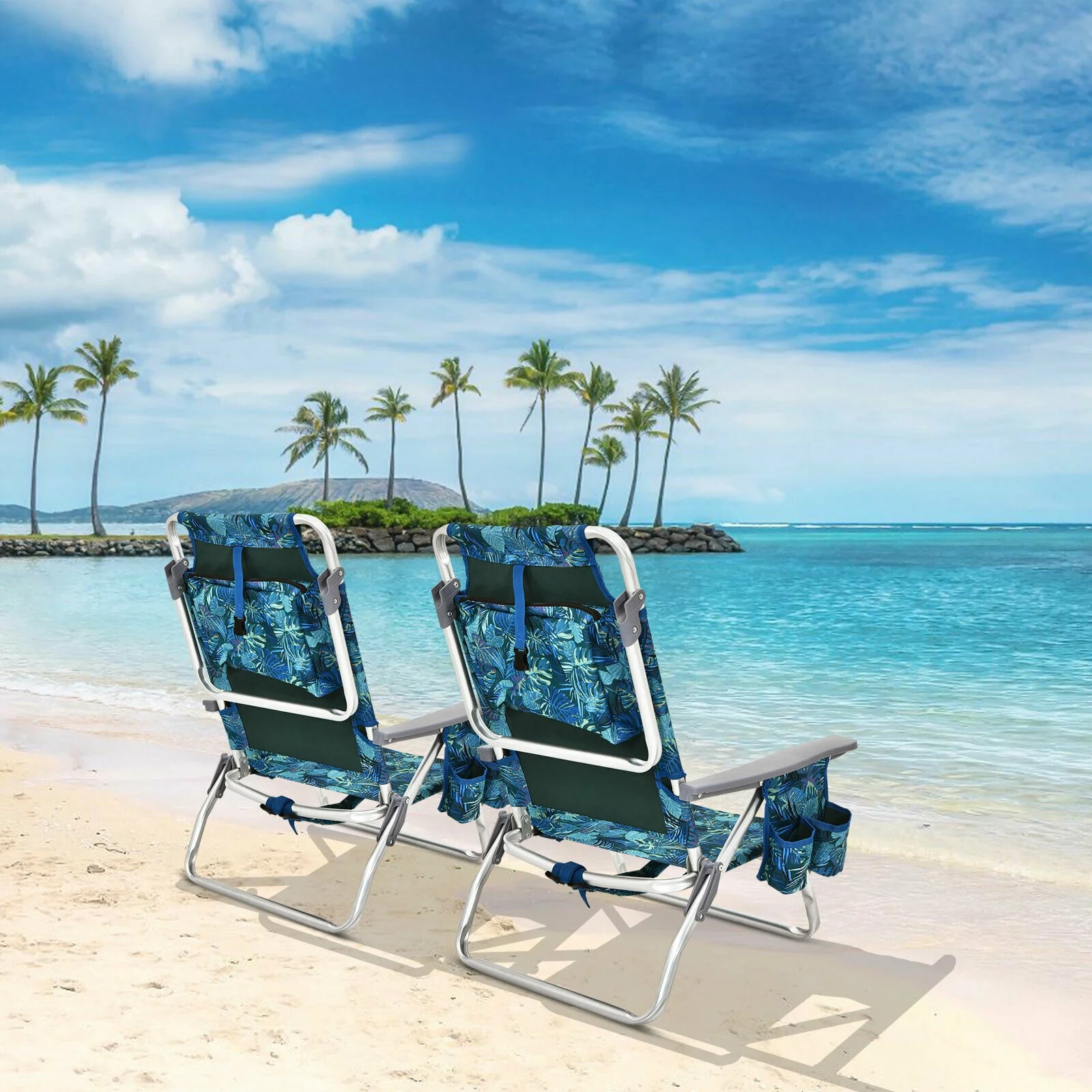 4-Pack 5-Position Folding Beach Chair, Navy - Image 7