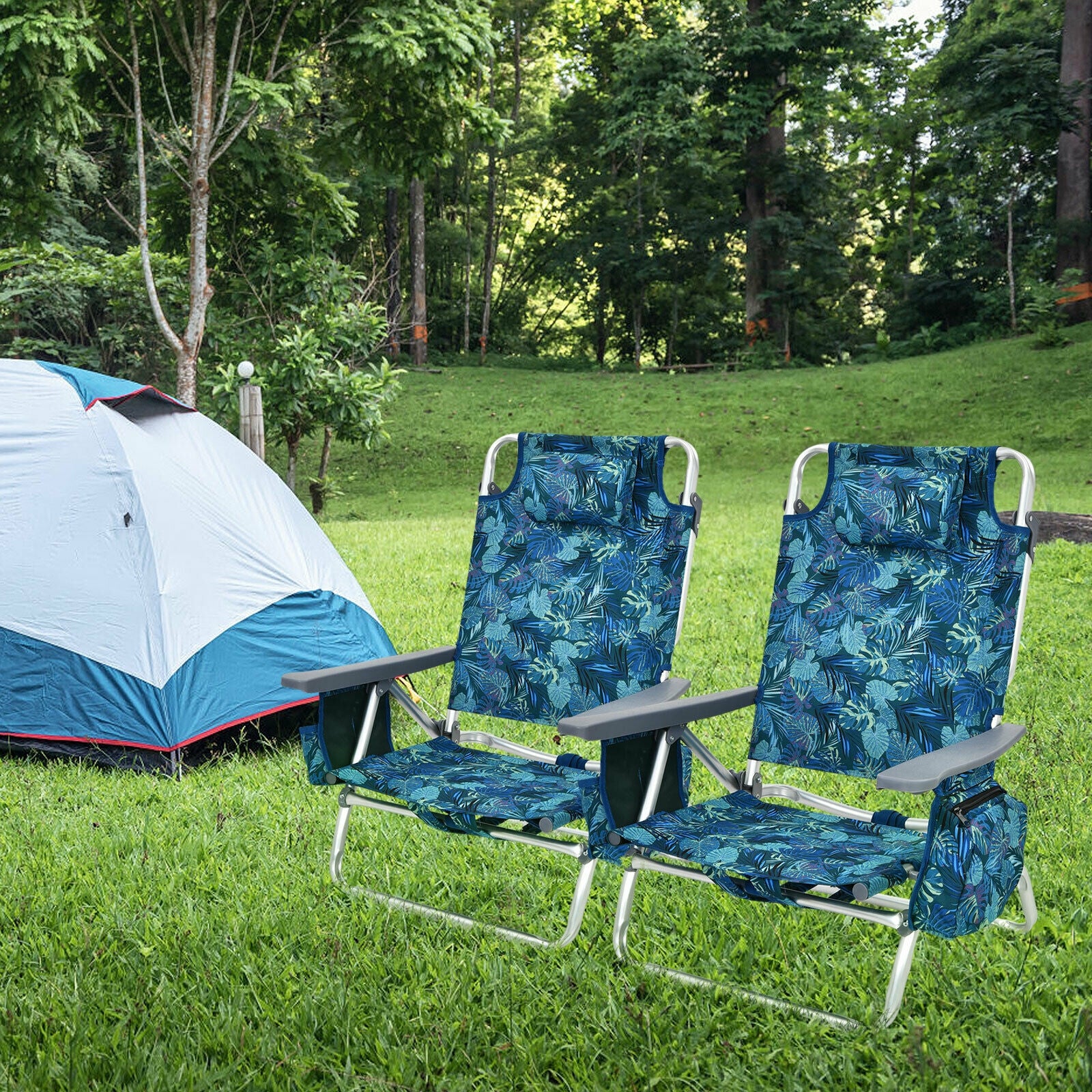 4-Pack 5-Position Folding Beach Chair, Navy - Image 9