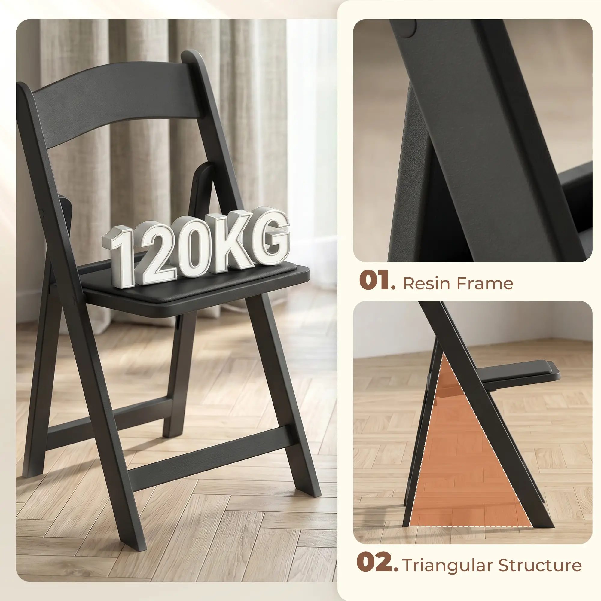 4 Pack Folding Chairs, Foldable Resin Chair with Padded Seat, Portable Indoor Outdoor Seat for Office Events Dining - Image 4