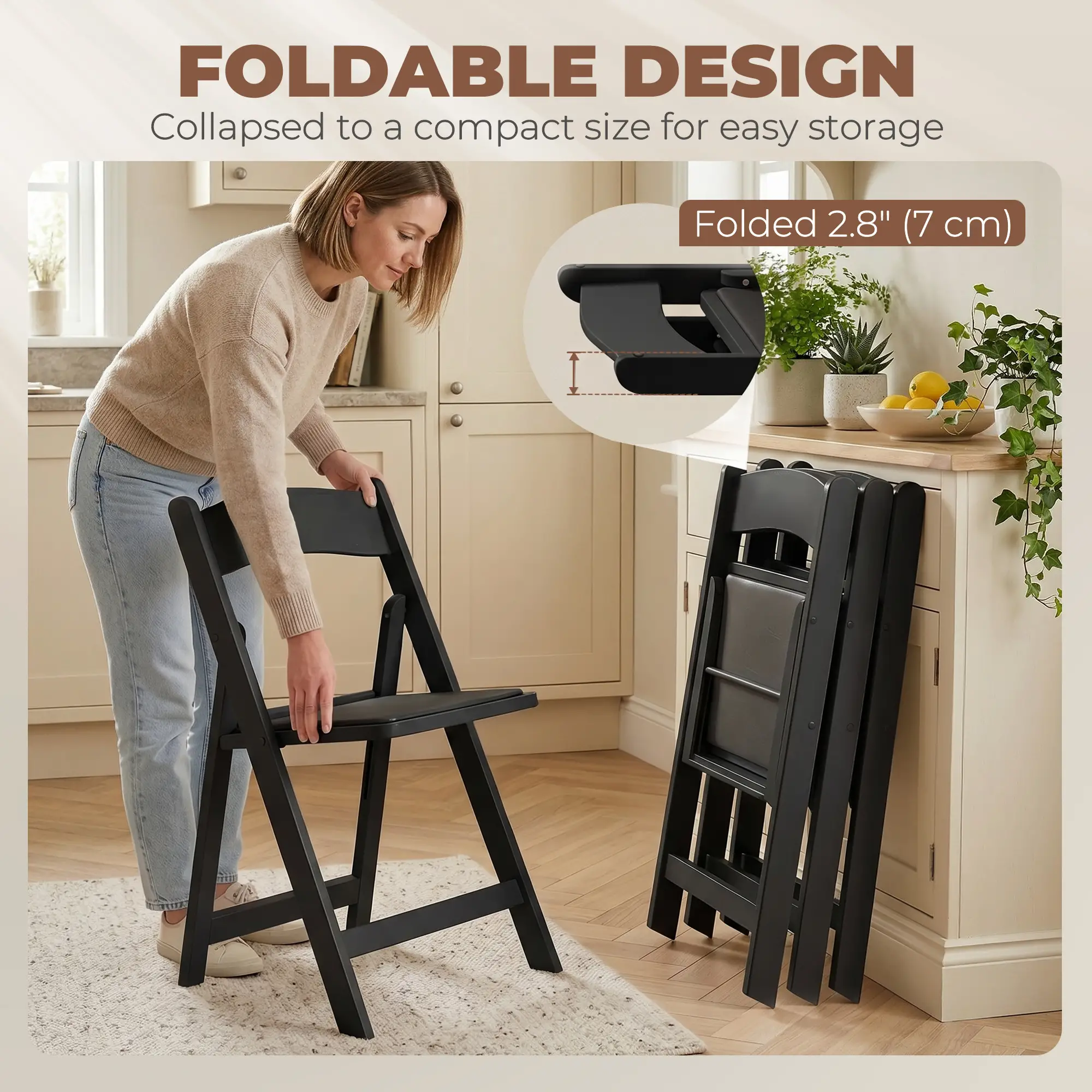 4 Pack Folding Chairs, Foldable Resin Chair with Padded Seat, Portable Indoor Outdoor Seat for Office Events Dining - Image 6
