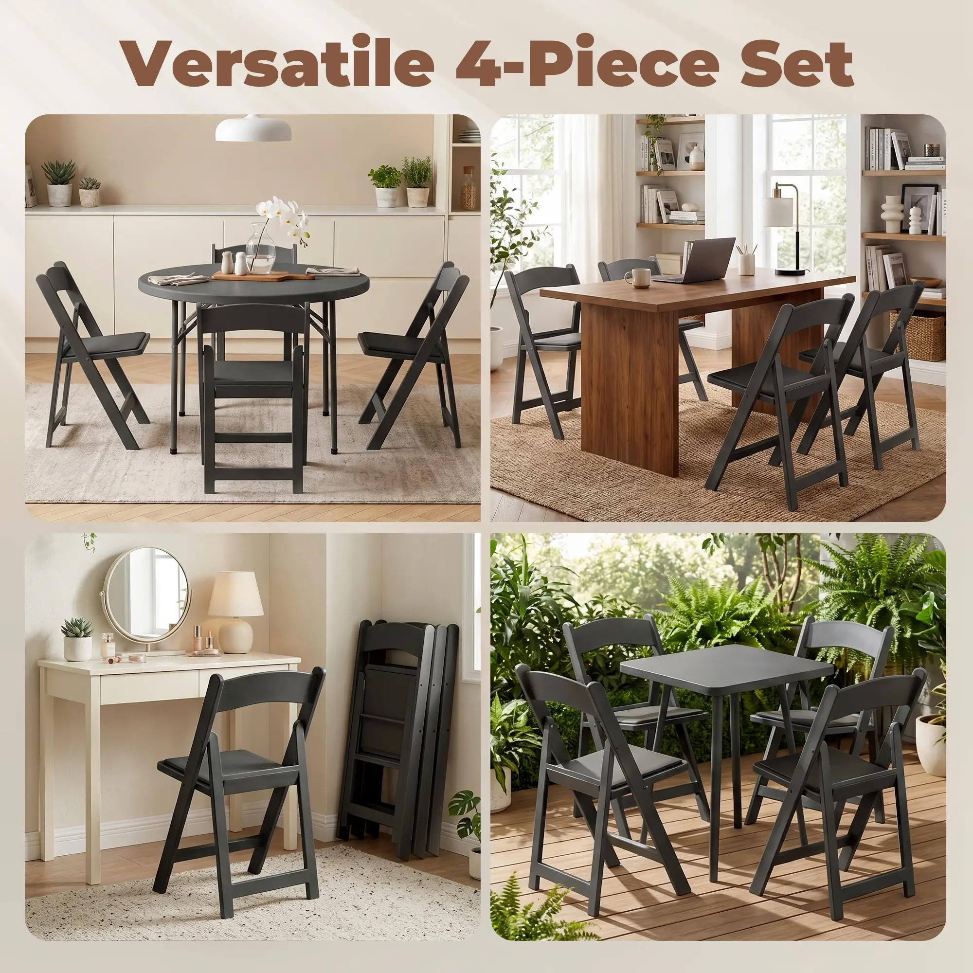 4 Pack Folding Chairs, Foldable Resin Chair with Padded Seat, Portable Indoor Outdoor Seat for Office Events Dining - Image 7