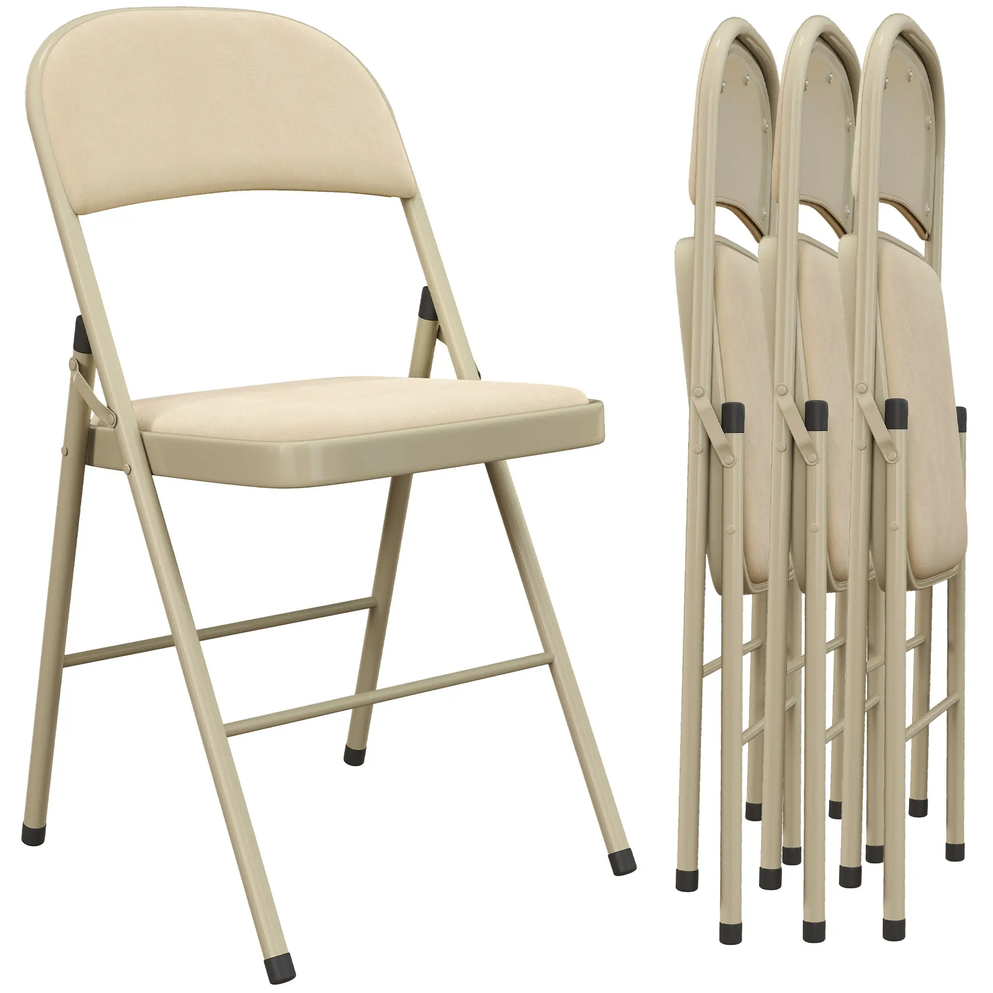4 Pack Folding Chairs, Padded Seats, Velvet, Steel Frame, Beige - Image 11