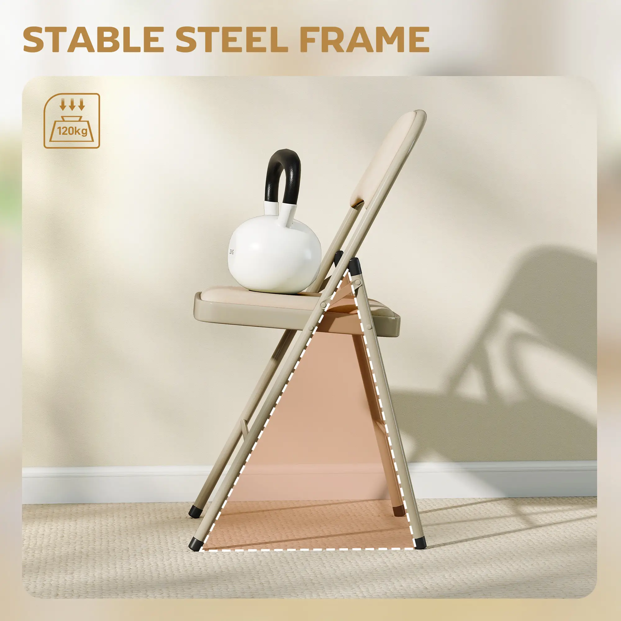 4 Pack Folding Chairs, Padded Seats, Velvet, Steel Frame, Beige - Image 7