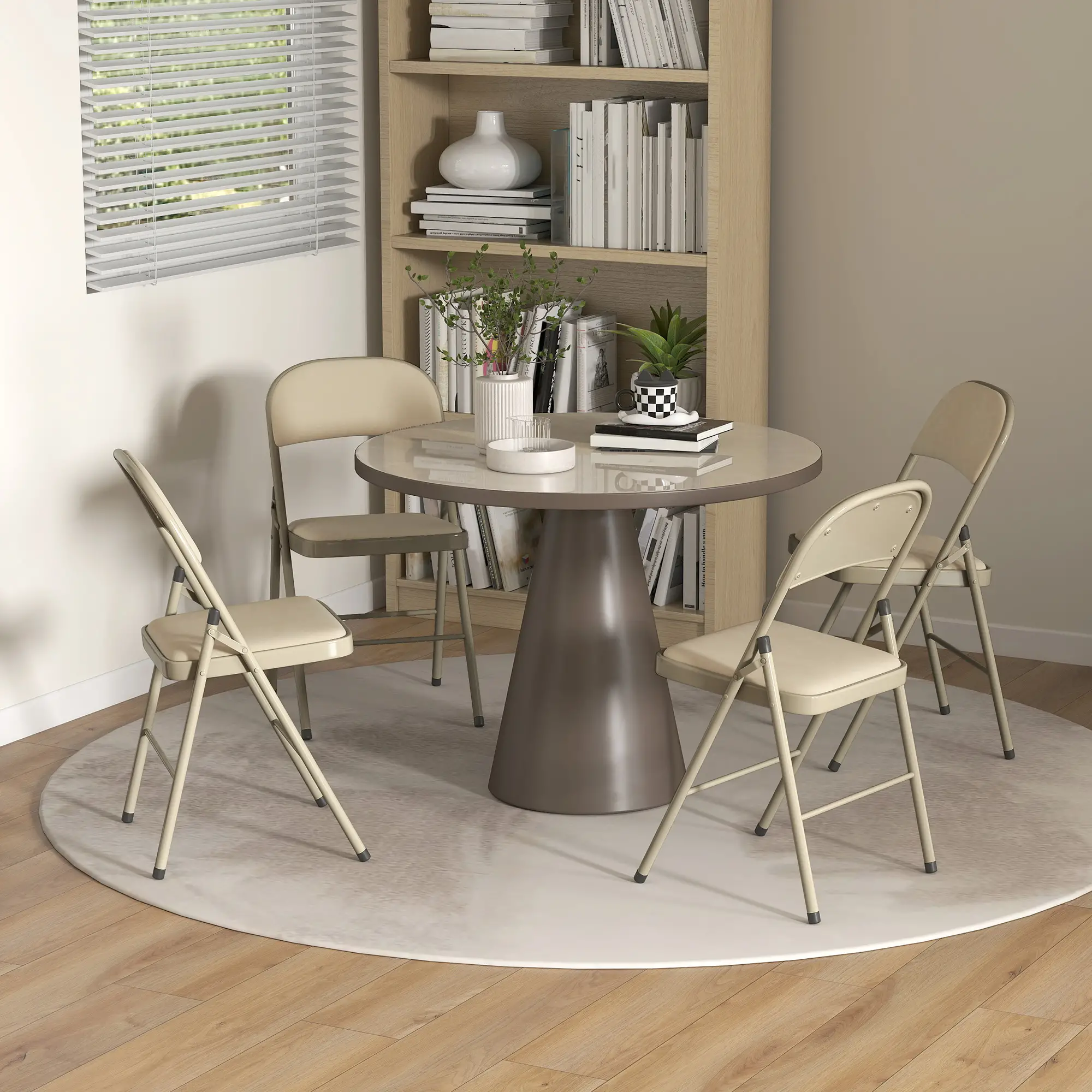 4 Pack Folding Chairs, Padded Seats, Velvet, Steel Frame, Beige - Image 9