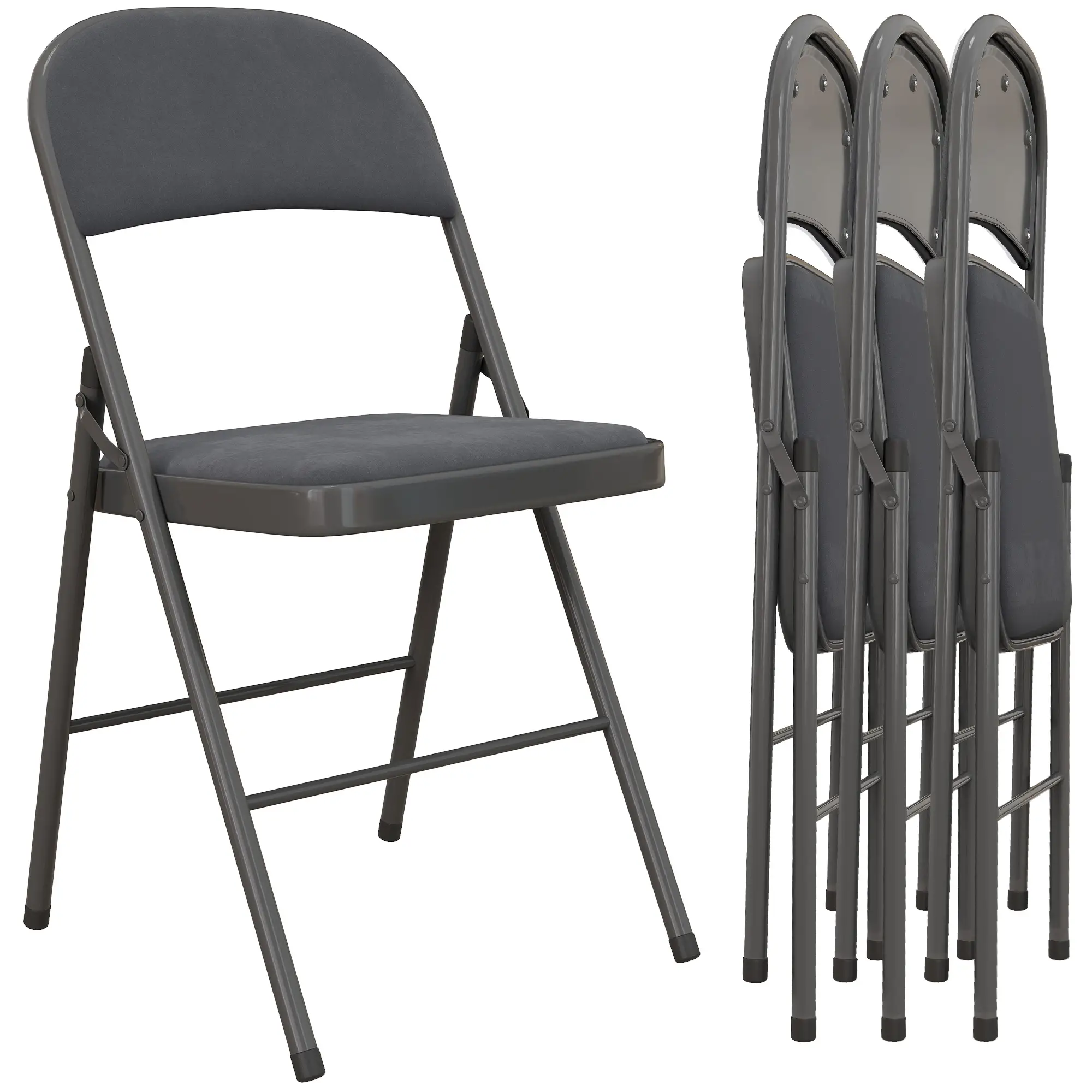 4 Pack Folding Chairs, Padded Seats, Velvet, Steel Frame, Dark Grey - Image 11