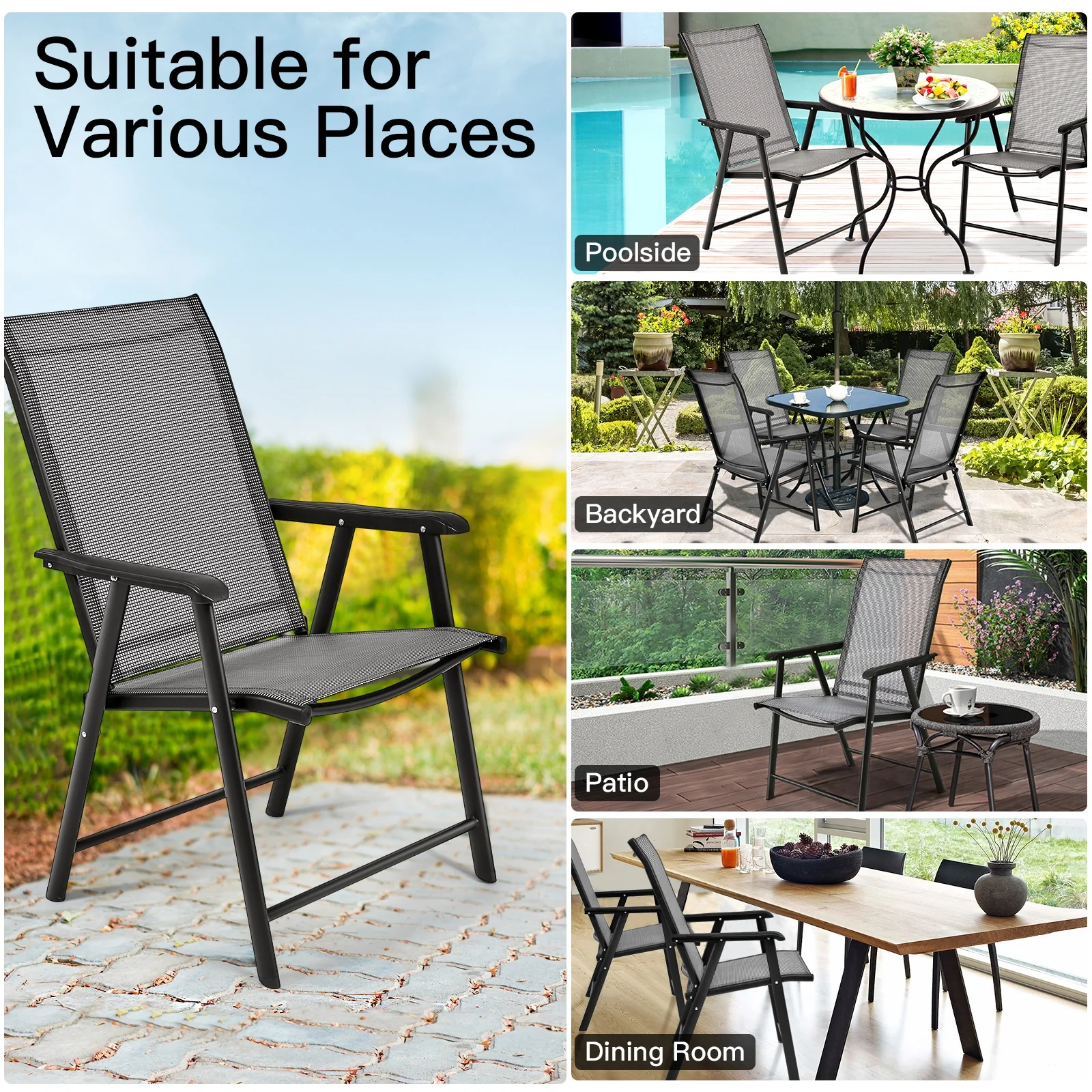 4-Pack Folding Chairs, Portable Outdoor Camping, Gray - Image 10