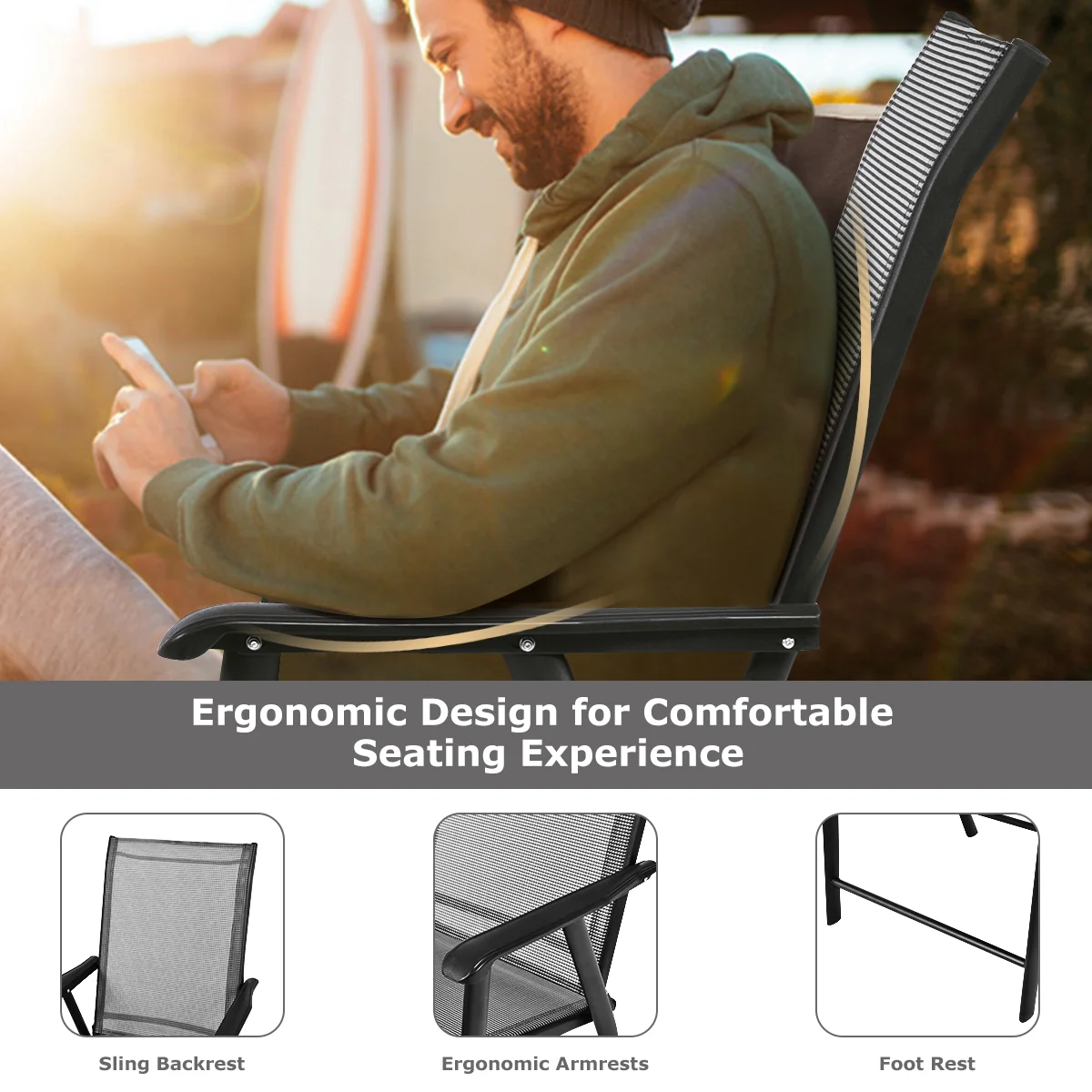 4-Pack Folding Chairs, Portable Outdoor Camping, Gray - Image 3