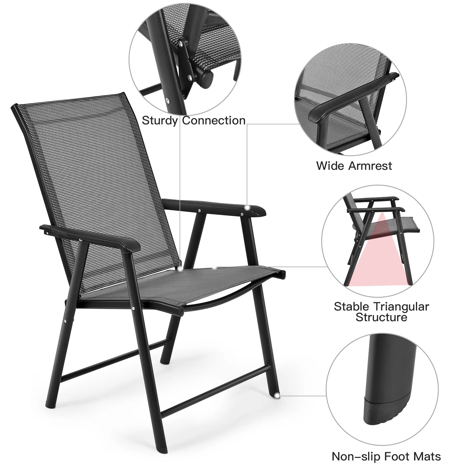 4-Pack Folding Chairs, Portable Outdoor Camping, Gray - Image 6