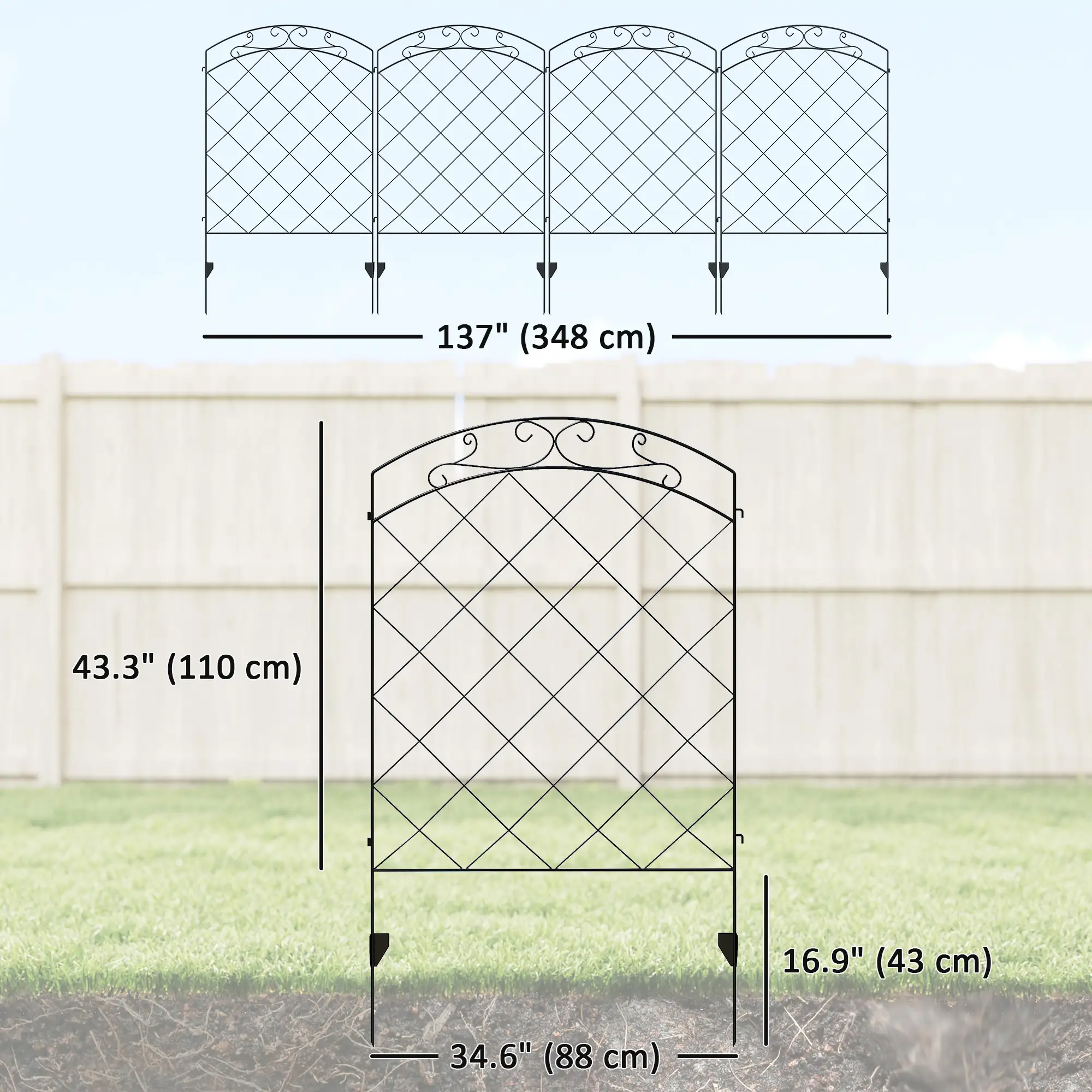 4 Pack Garden Fencing for Yard, Decorative Fence Panels as Animal Barrier and Flower Edging, Circle, Black - Image 3