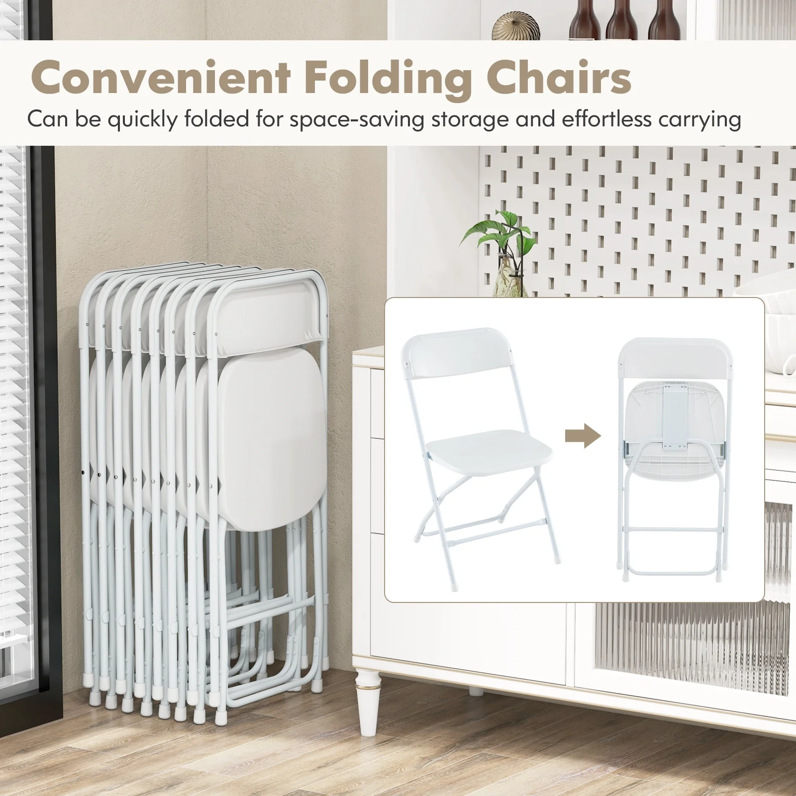 4 Pack Metal Folding Chairs, Plastic Seat And Back, White - Image 10