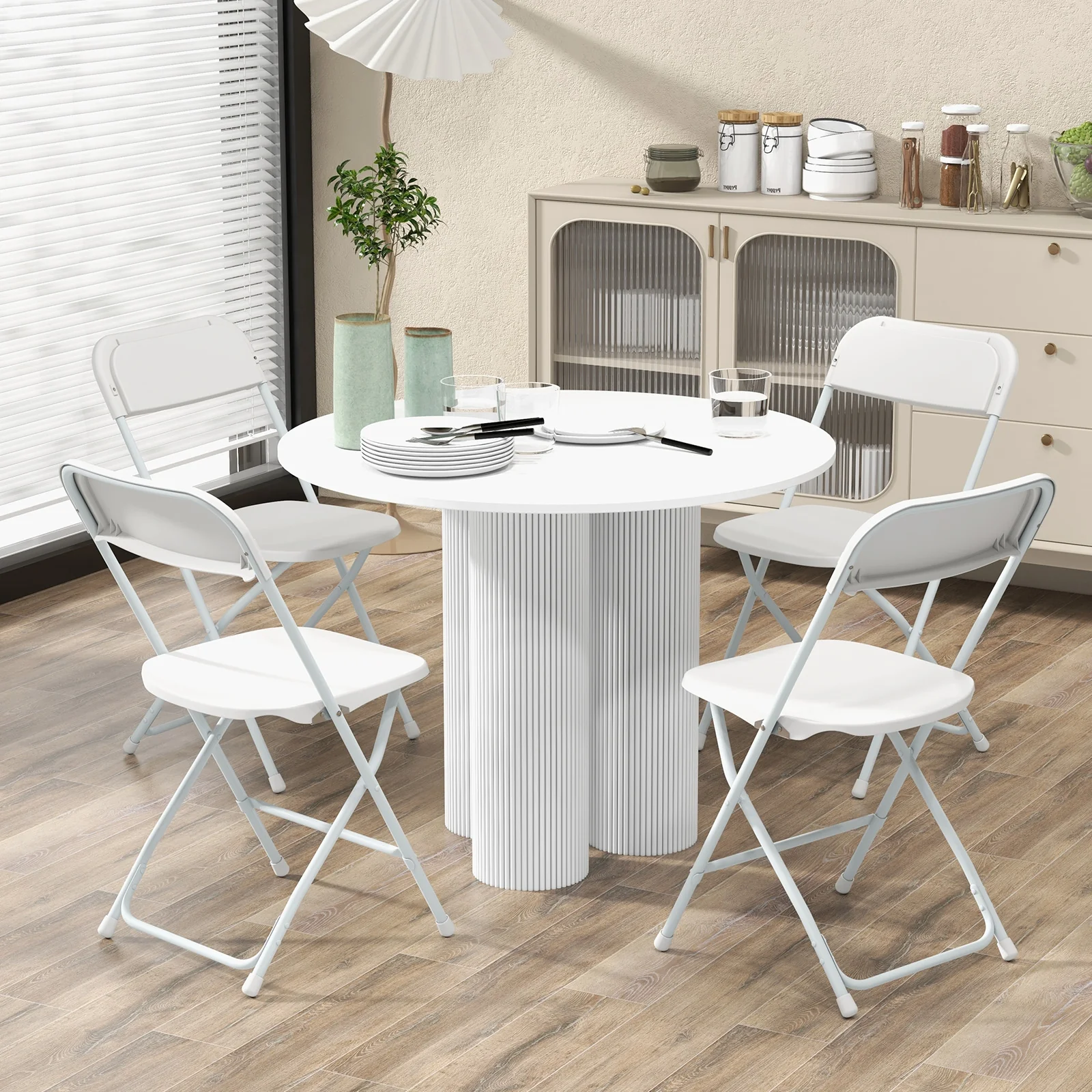 4 Pack Metal Folding Chairs, Plastic Seat And Back, White - Image 2