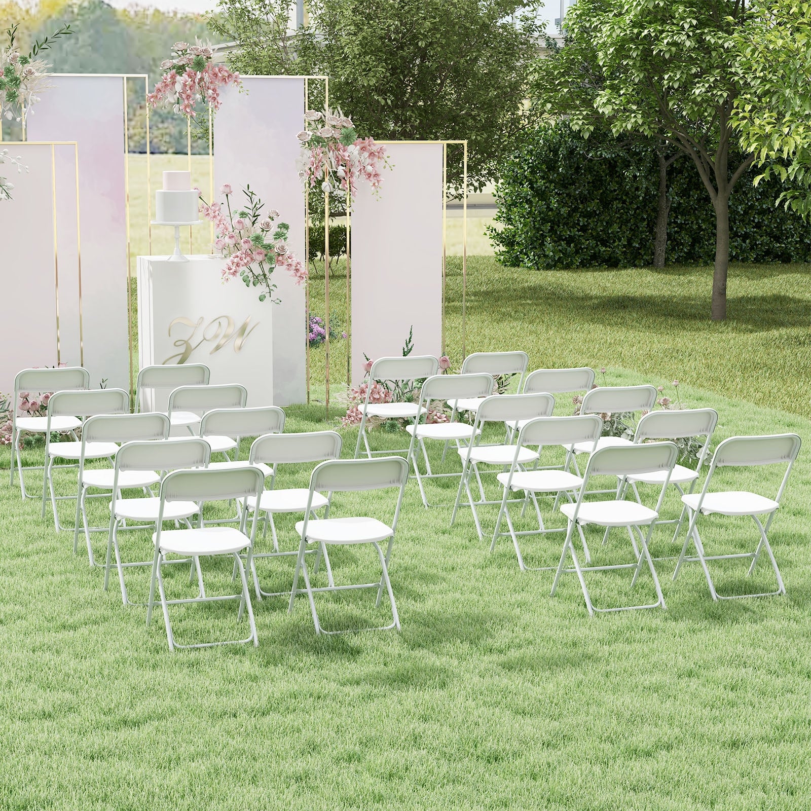 4 Pack Metal Folding Chairs, Plastic Seat And Back, White - Image 3