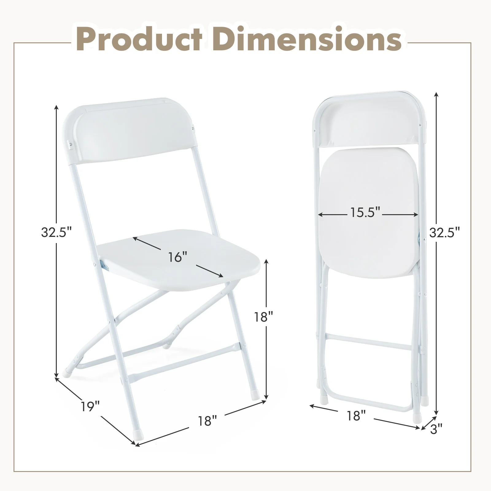 4 Pack Metal Folding Chairs, Plastic Seat And Back, White - Image 6