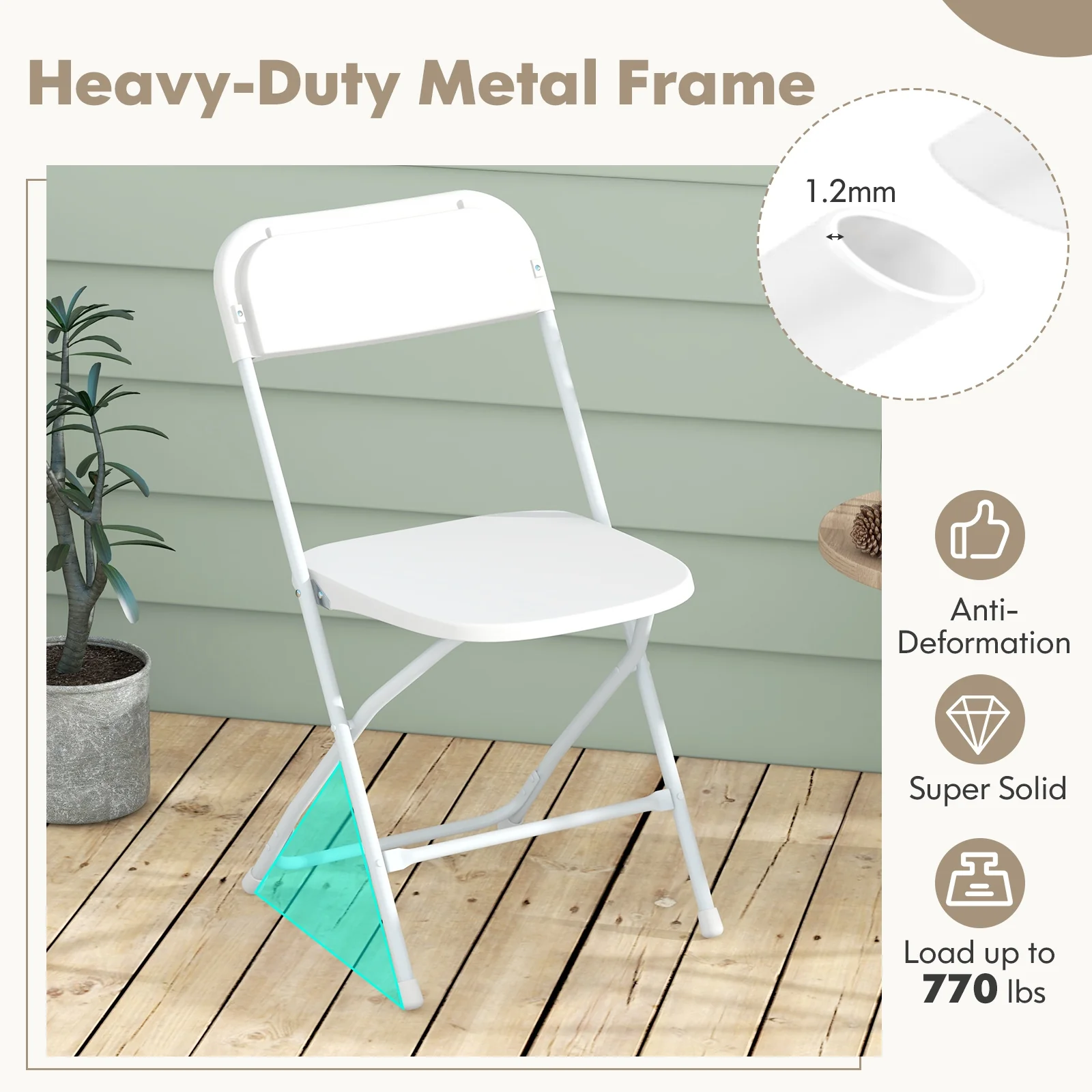 4 Pack Metal Folding Chairs, Plastic Seat And Back, White - Image 8