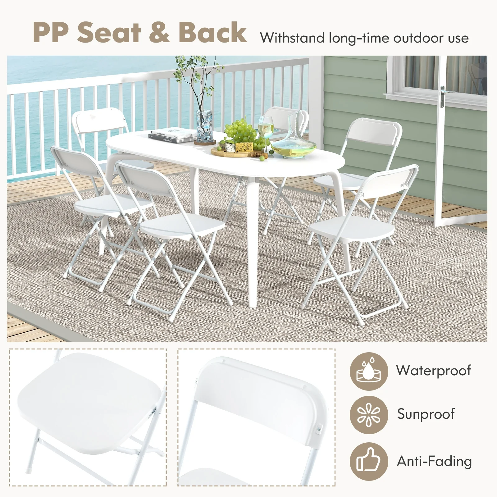 4 Pack Metal Folding Chairs, Plastic Seat And Back, White - Image 9