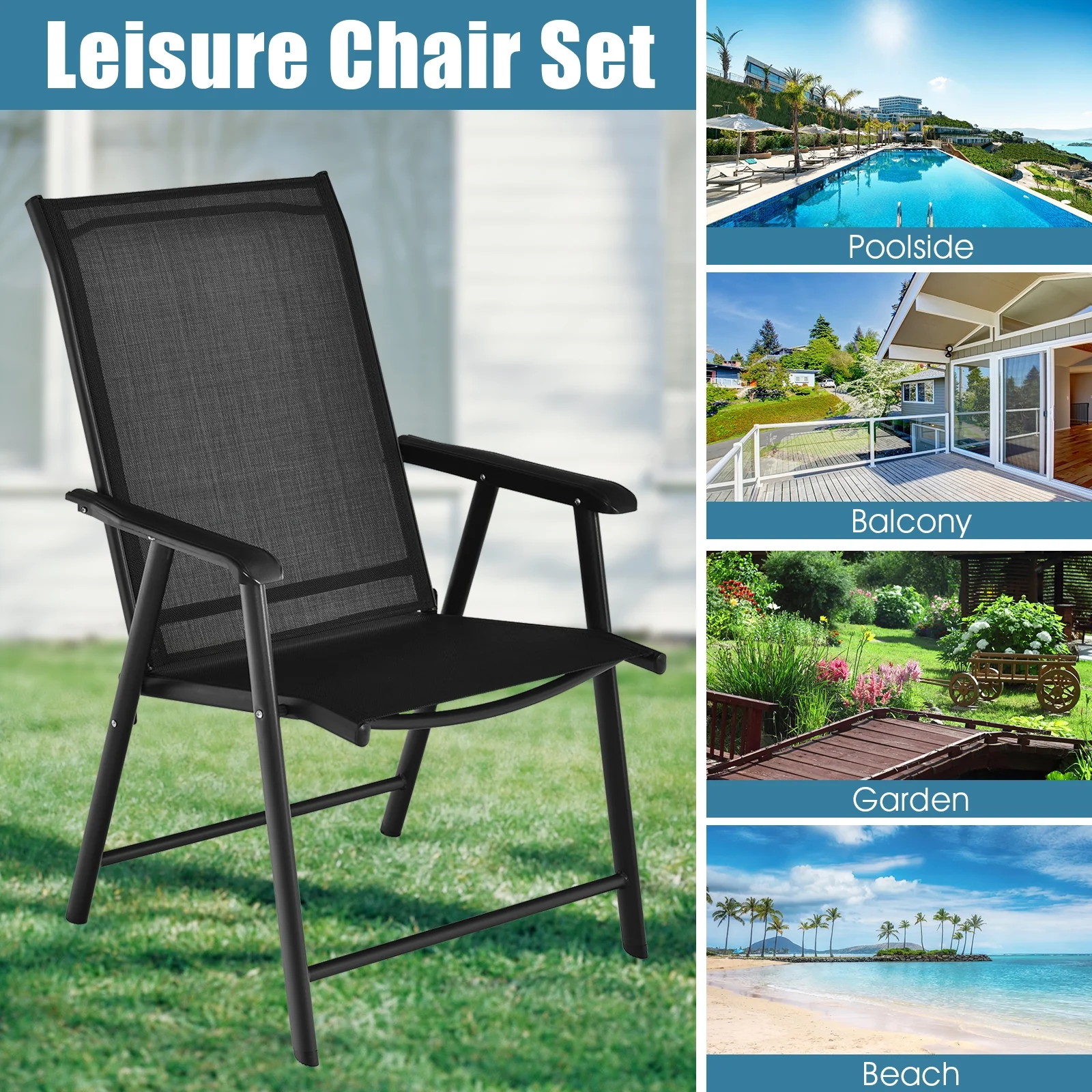 4-Pack Portable Folding Chairs, Outdoor Camping, Black - Image 10