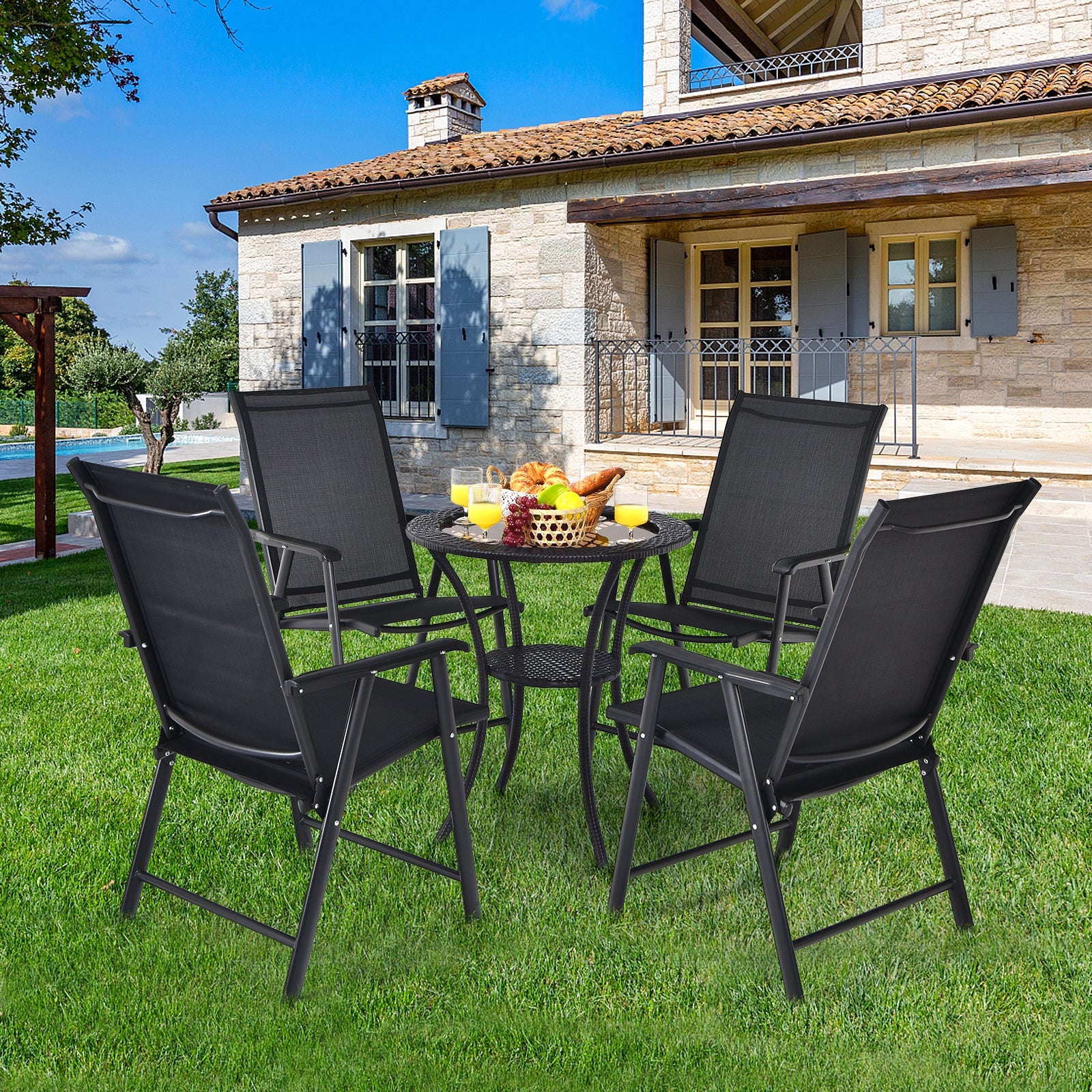4-Pack Portable Folding Chairs, Outdoor Camping, Black - Image 2