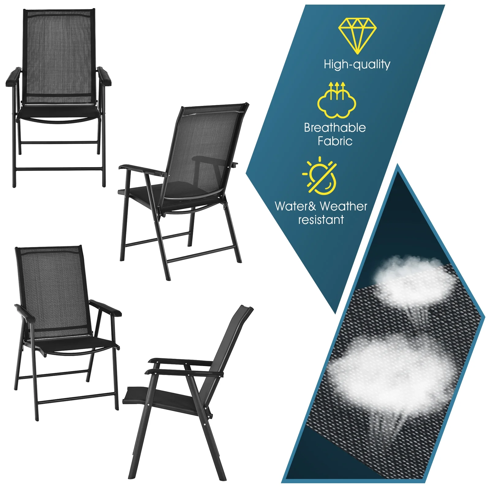 4-Pack Portable Folding Chairs, Outdoor Camping, Black - Image 6