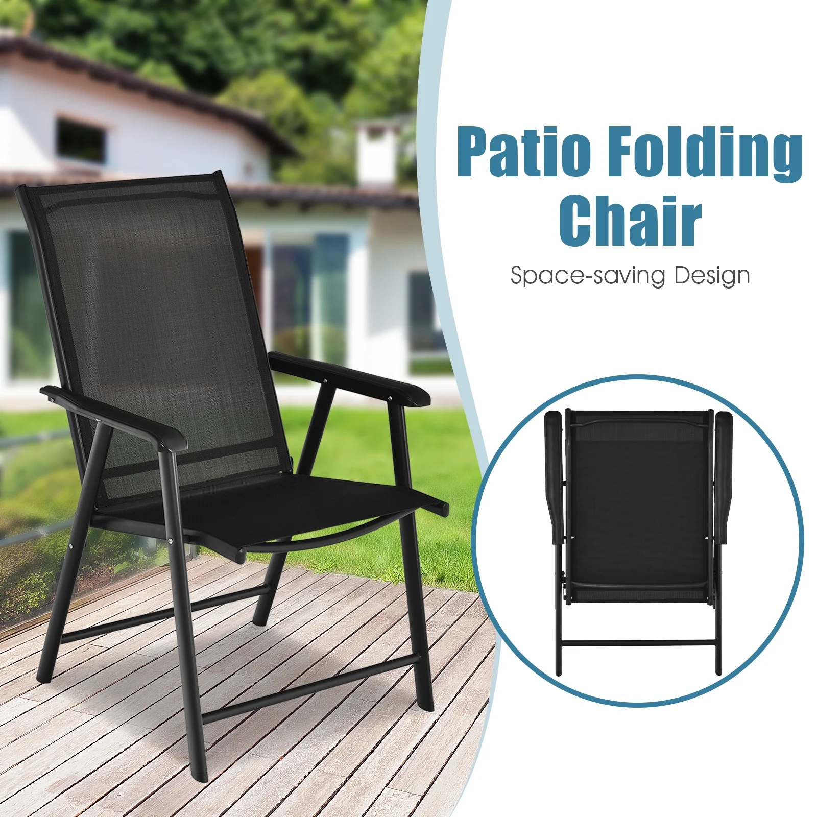 4-Pack Portable Folding Chairs, Outdoor Camping, Black - Image 9