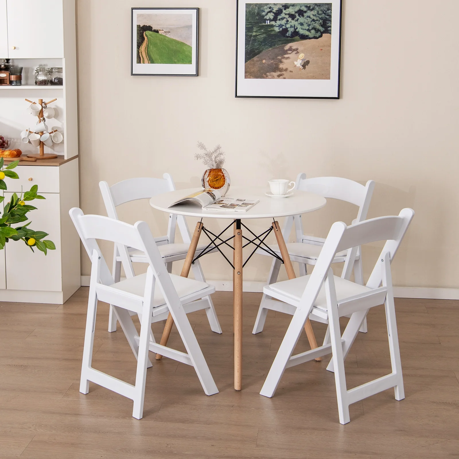 4 Pack Resin Folding Chairs, Padded Seat, White - Image 2