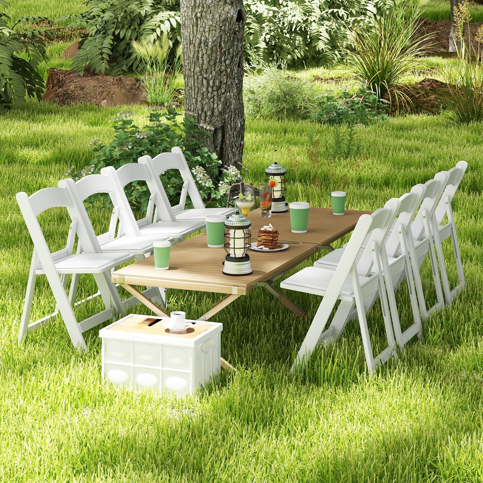 4 Pack Resin Folding Chairs, Padded Seat, White - Image 3