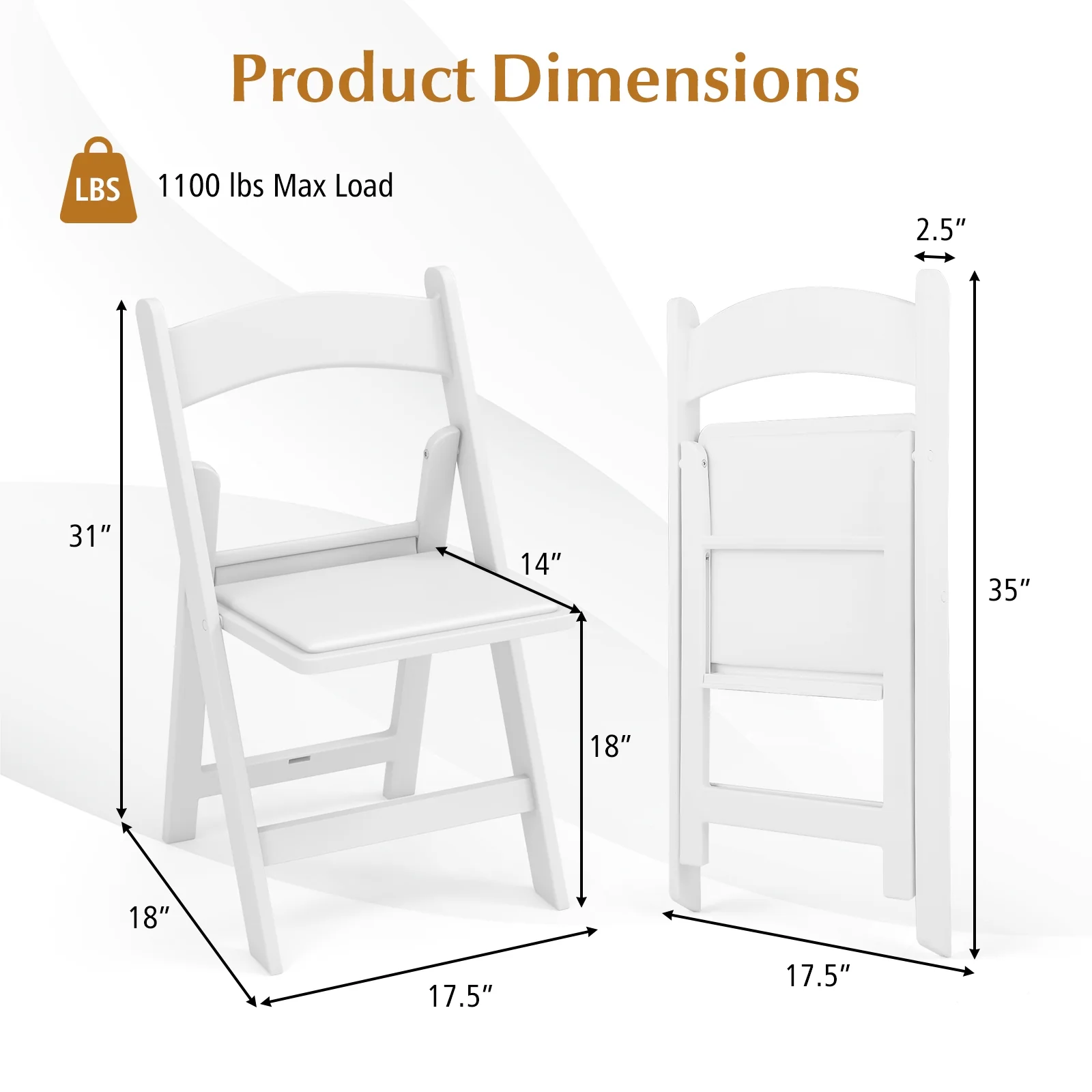 4 Pack Resin Folding Chairs, Padded Seat, White - Image 6