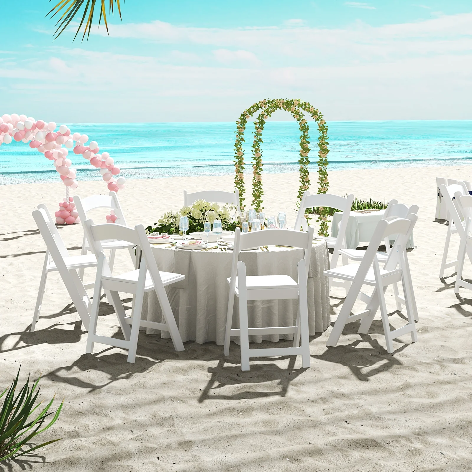 4 Pack Resin Folding Chairs, Padded Seat, White - Image 7