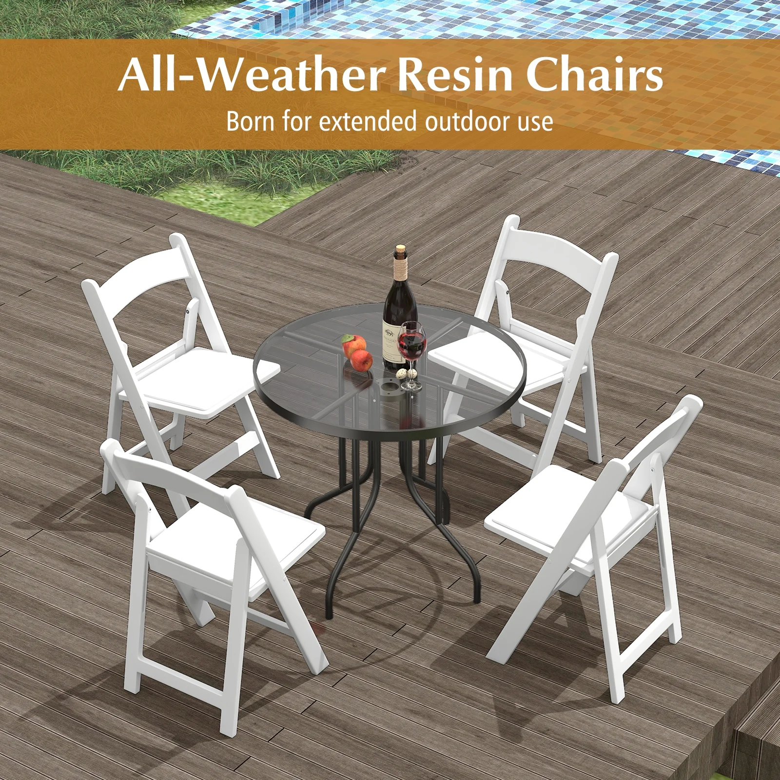 4 Pack Resin Folding Chairs, Padded Seat, White - Image 8