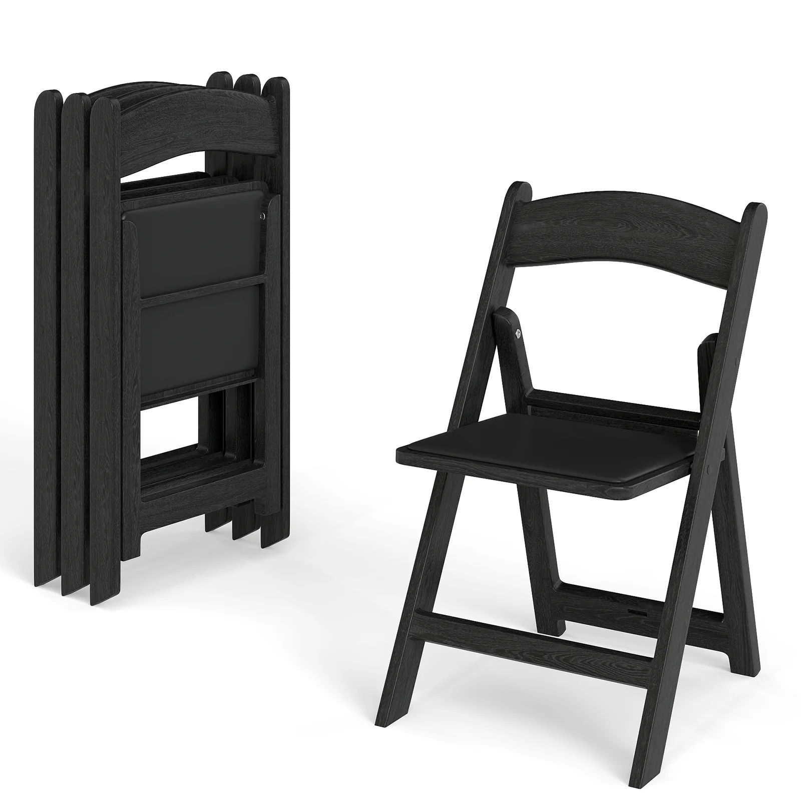 4 Pack Resin Folding Chairs with Padded Seat, Black