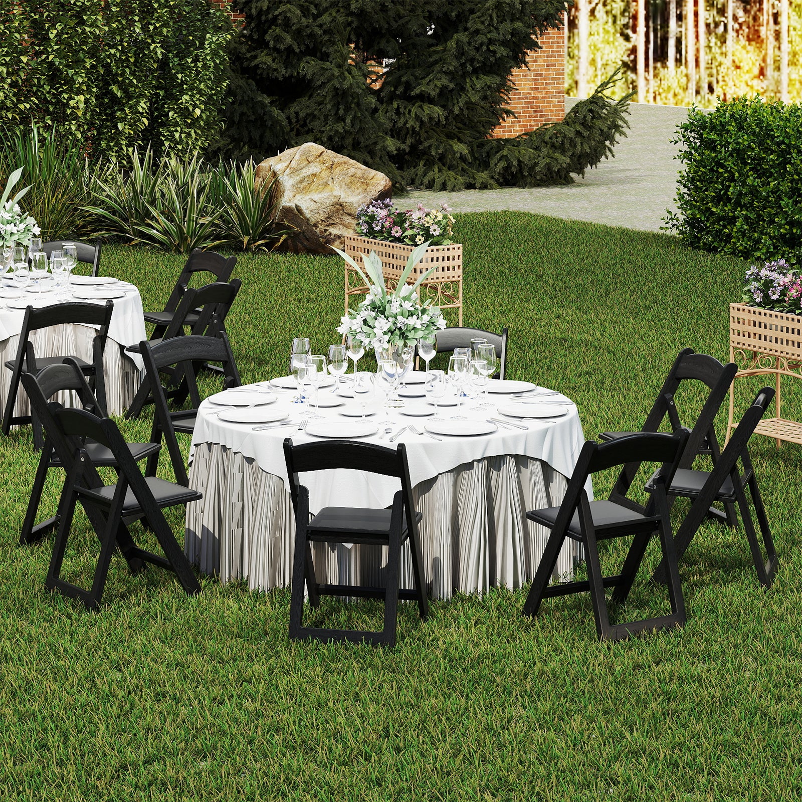 4 Pack Resin Folding Chairs with Padded Seat, Black - Image 3