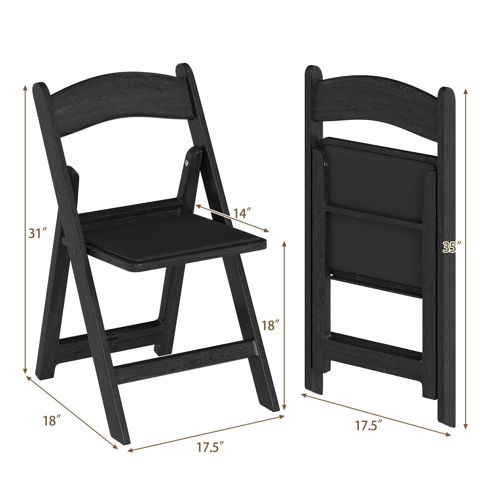 4 Pack Resin Folding Chairs with Padded Seat, Black - Image 5