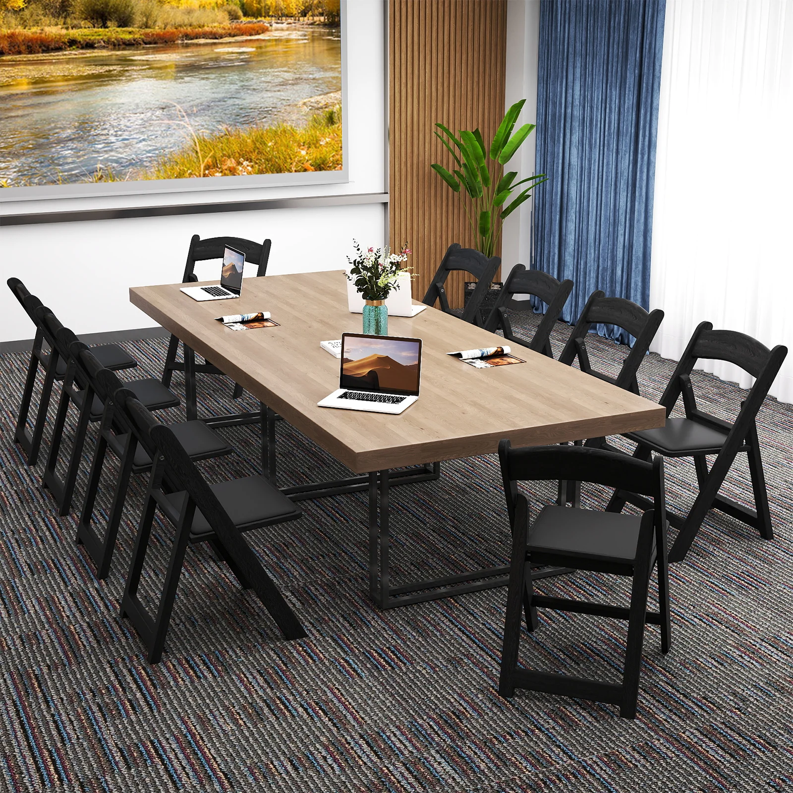 4 Pack Resin Folding Chairs with Padded Seat, Black - Image 6