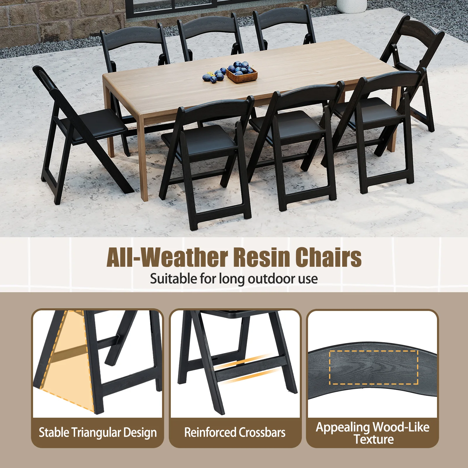 4 Pack Resin Folding Chairs with Padded Seat, Black - Image 9