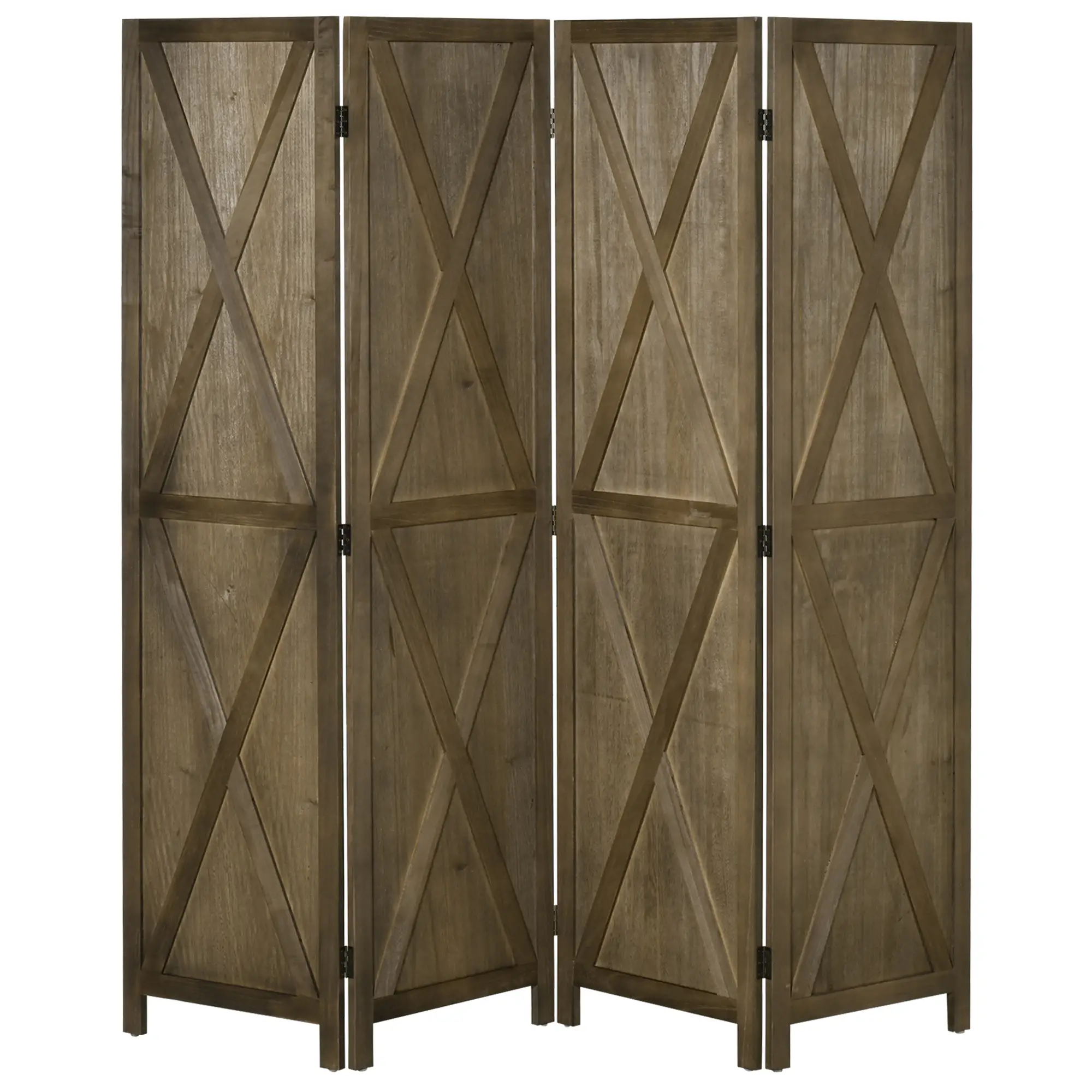 4-Panel Farmhouse Room Divider, Foldable Wooden Frame 5.6FT, Brown
