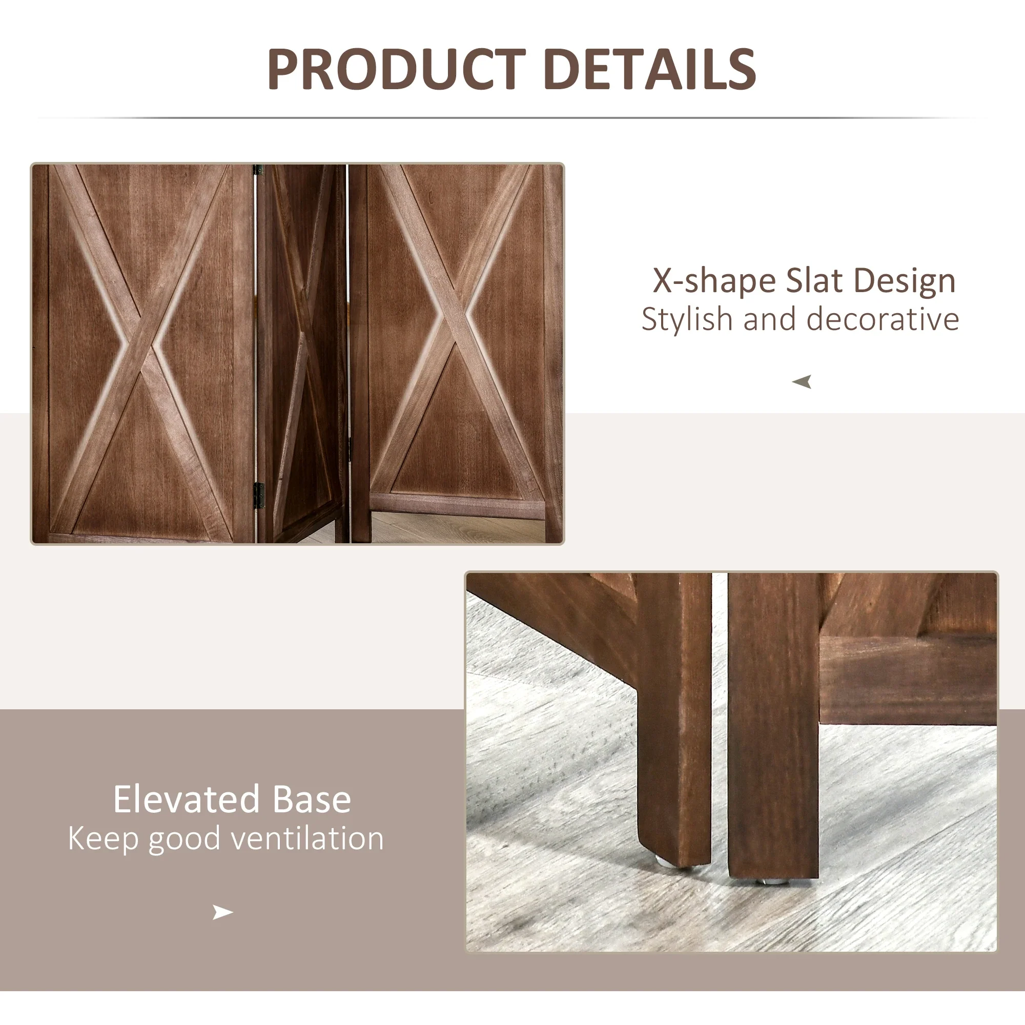 4-Panel Farmhouse Room Divider, Foldable Wooden Frame 5.6FT, Walnut - Image 6