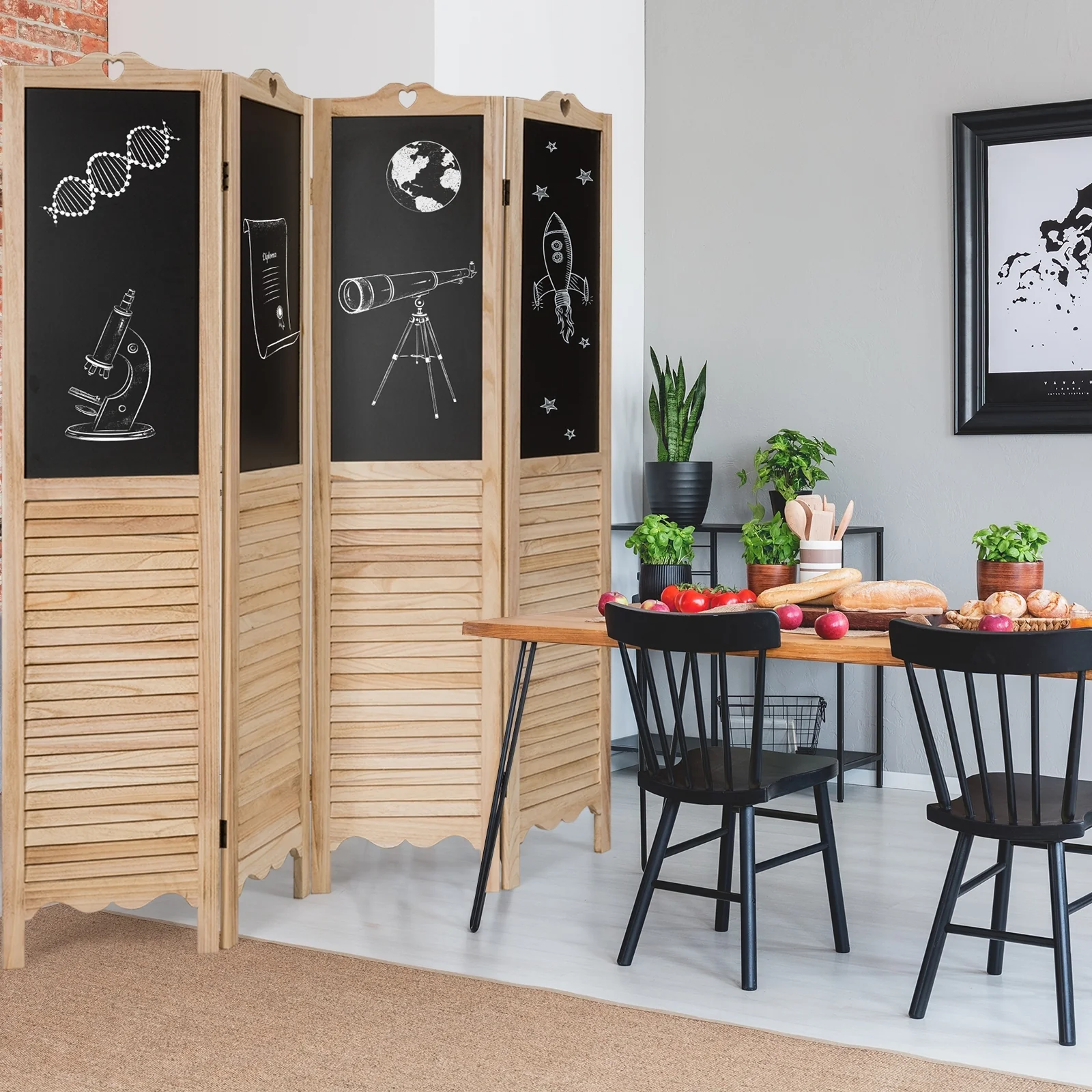 4-Panel Folding Privacy Room Divider Screen, Natural - Image 2