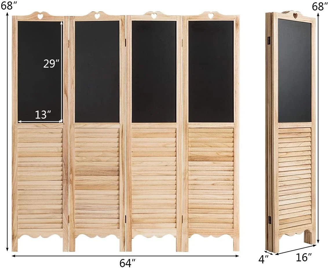 4-Panel Folding Privacy Room Divider Screen, Natural - Image 5