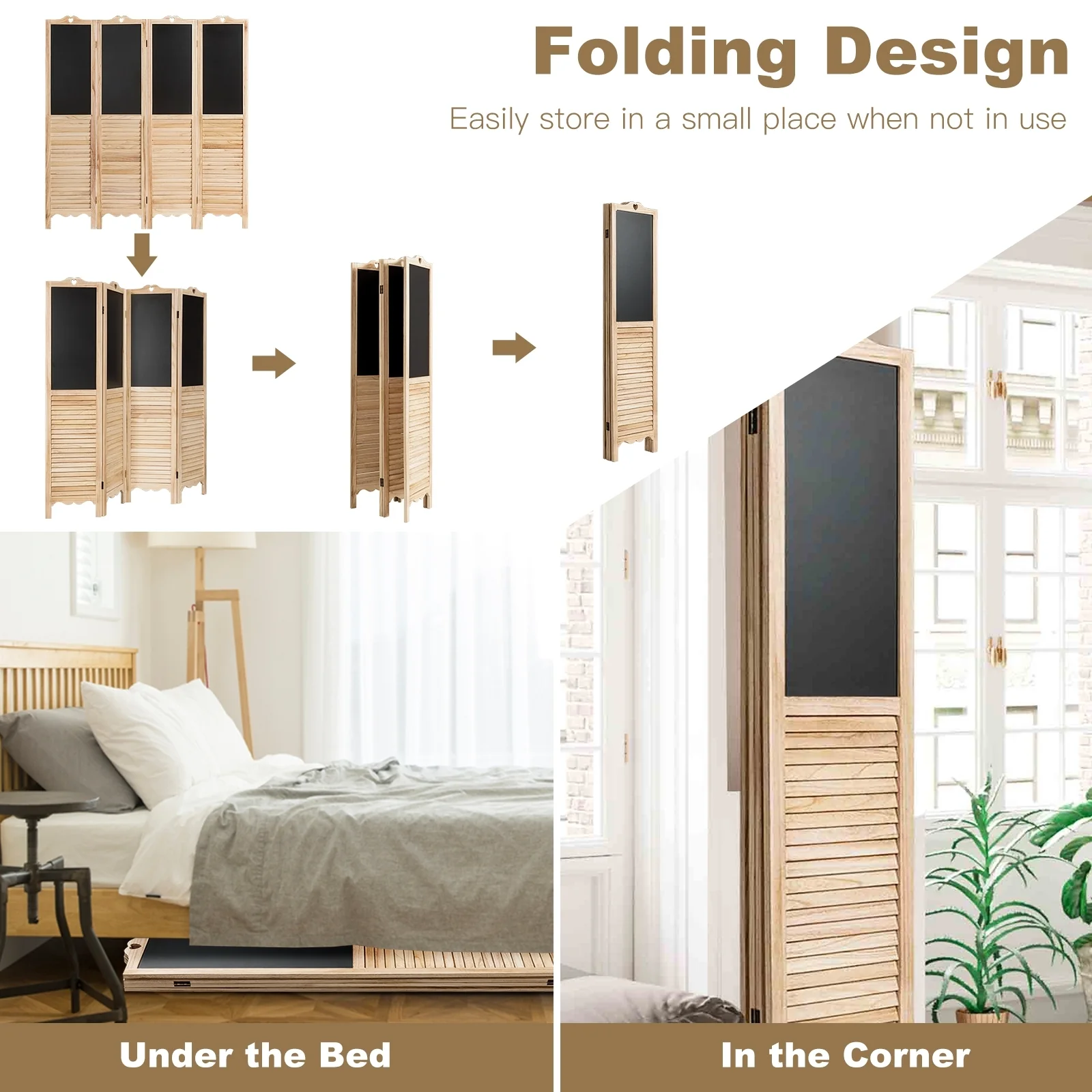 4-Panel Folding Privacy Room Divider Screen, Natural - Image 6