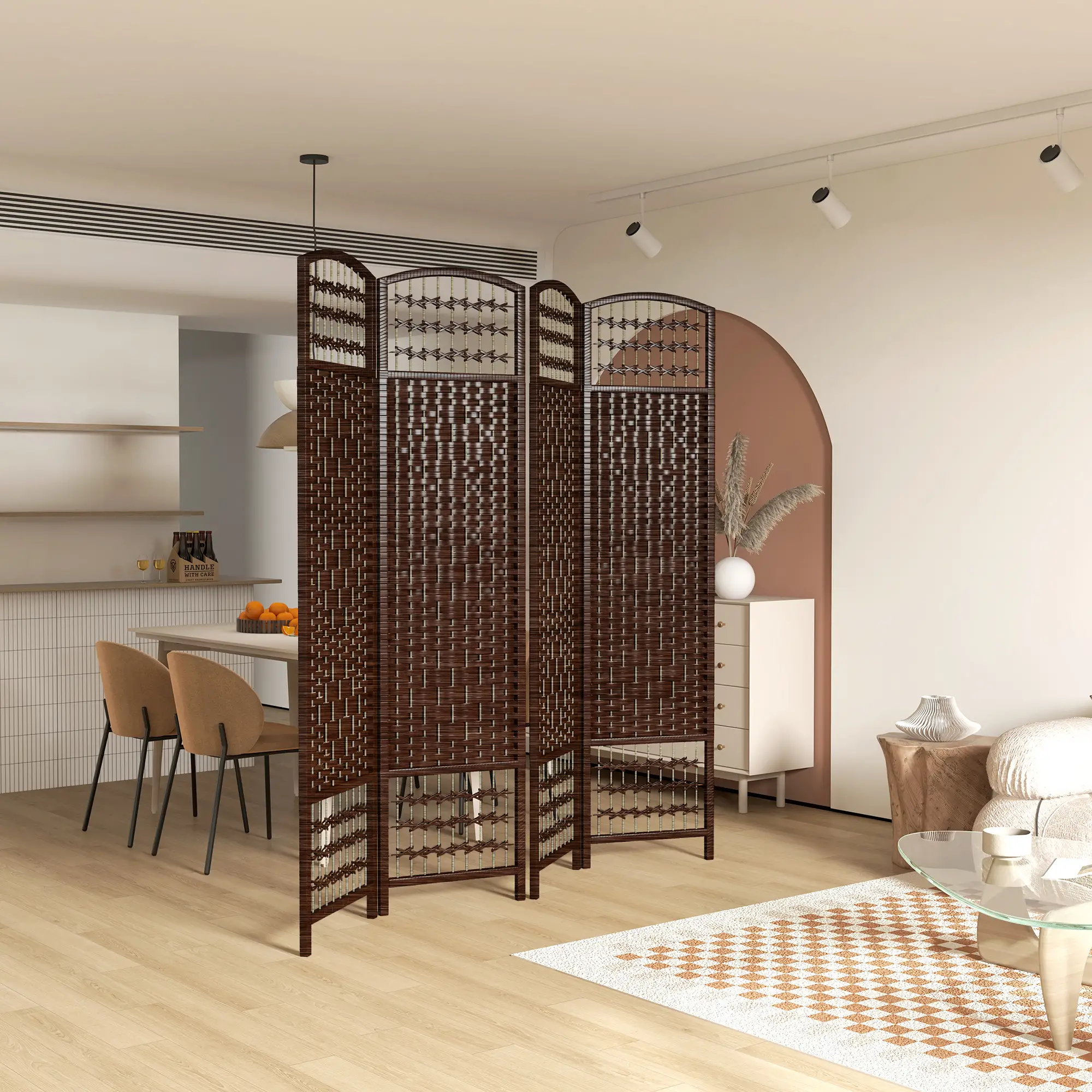 4 Panel Folding Room Divider, Portable Privacy Screen, Brown - Image 8