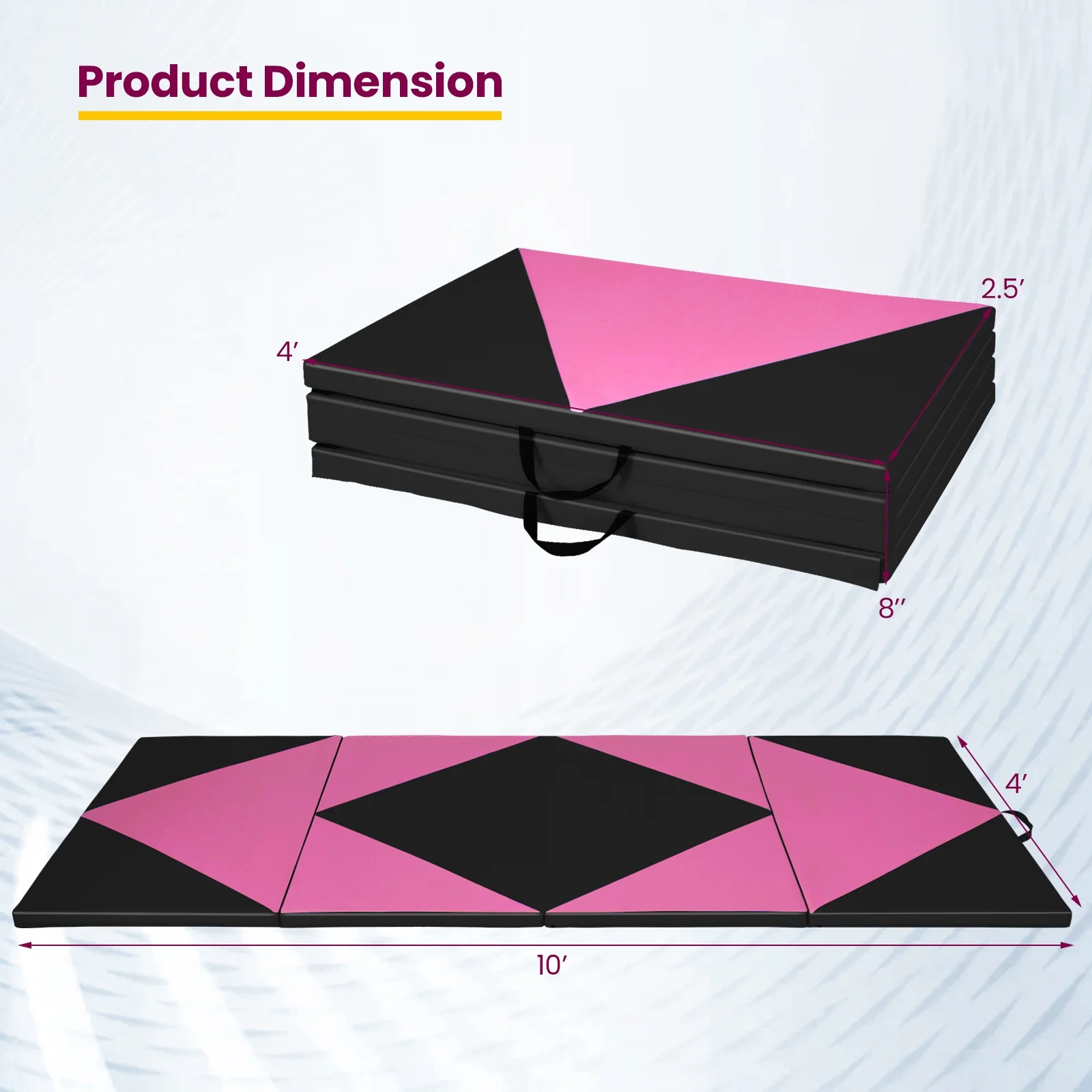 4-Panel PU Leather Folding Exercise Gym Mat, Pink, Black - Image 5